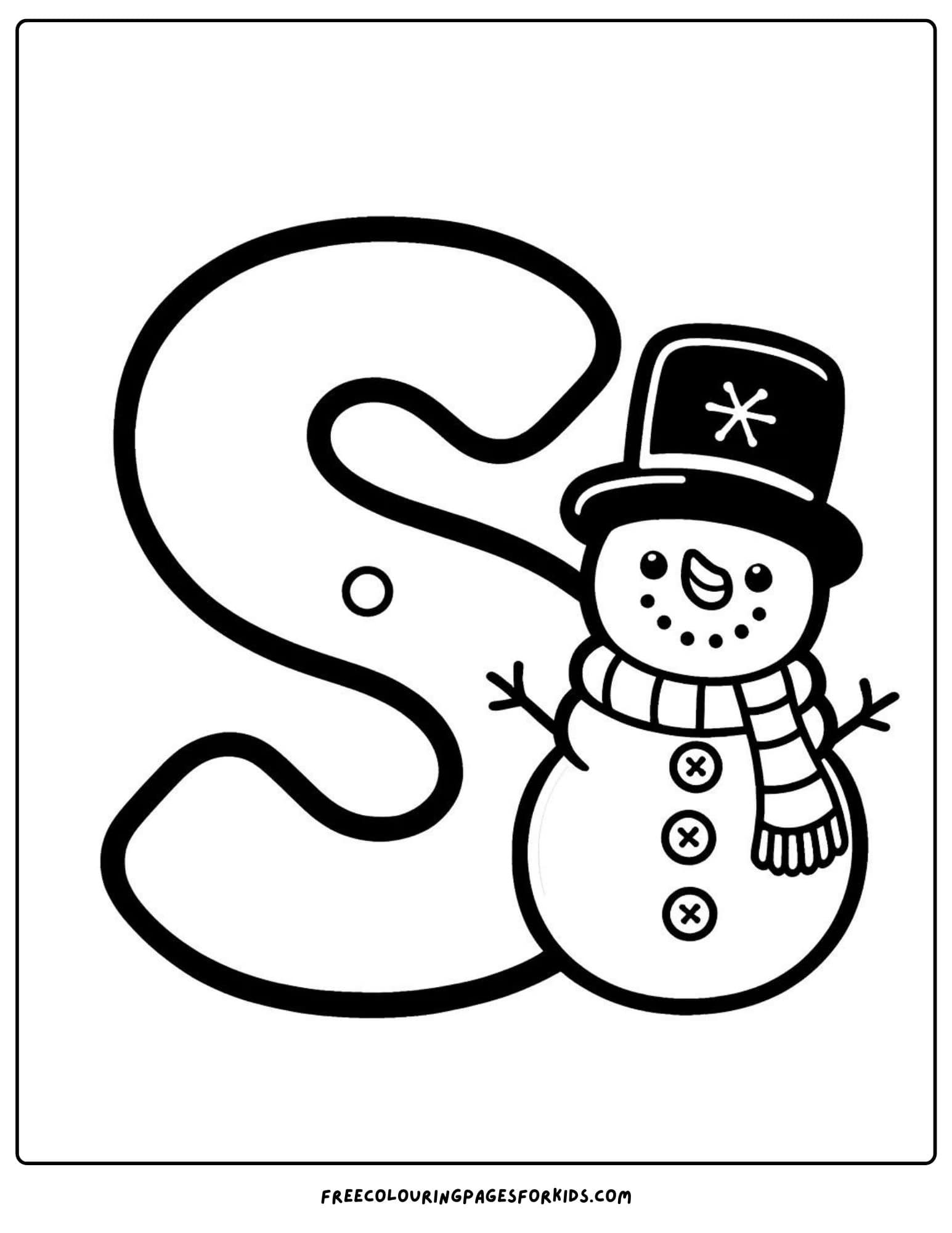 letter S for snowman coloring page