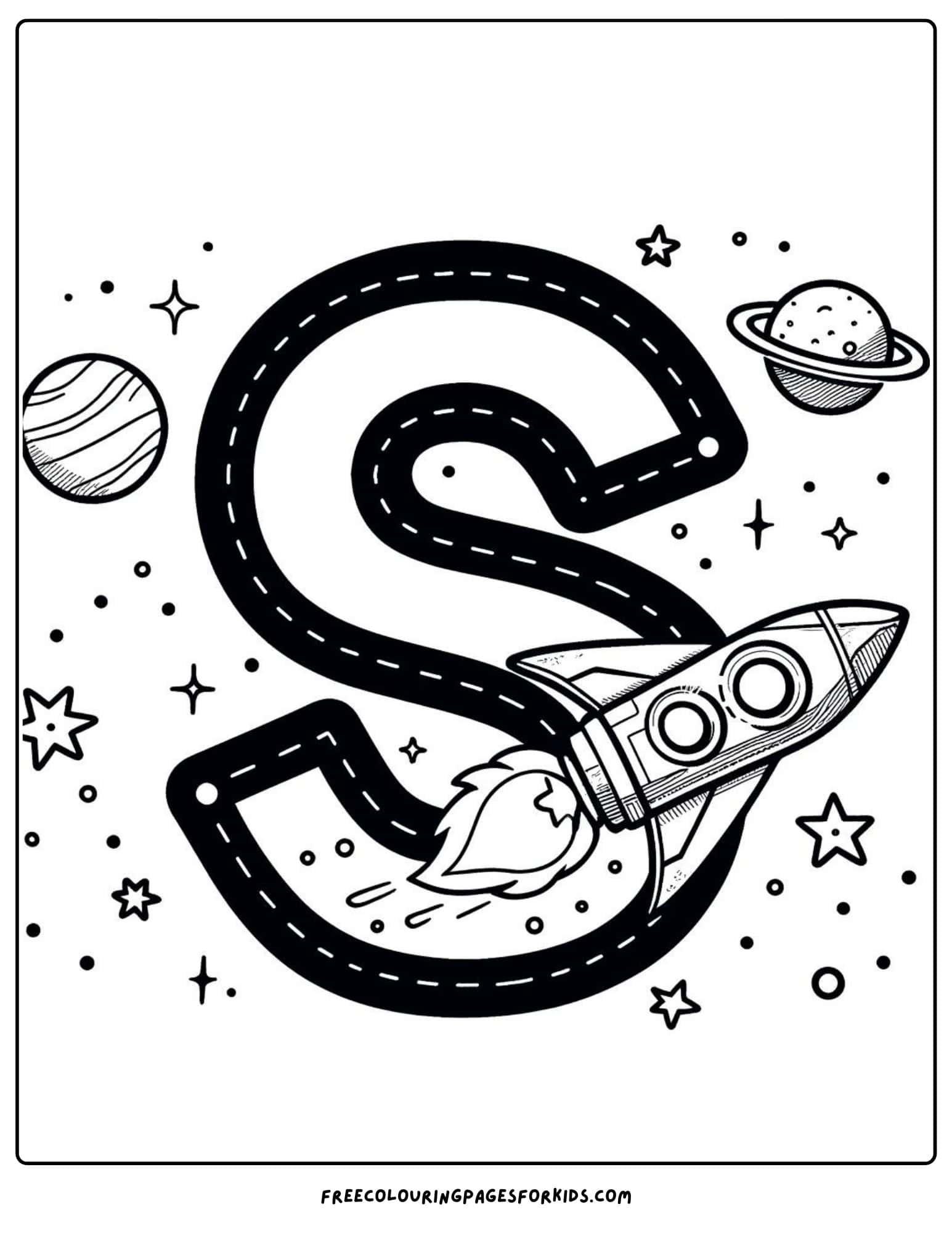 letter S for spaceship coloring page