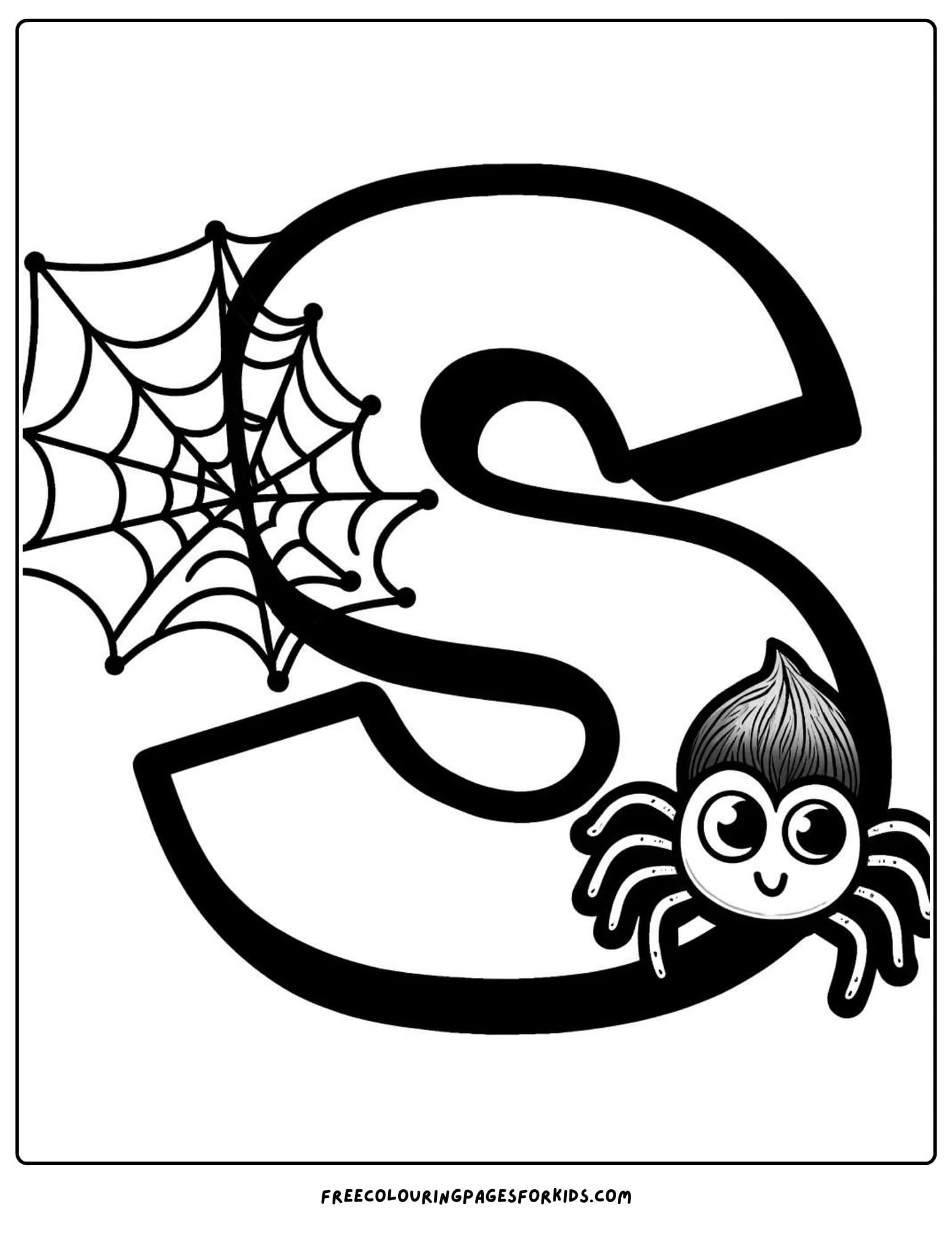 letter S for spider coloring page