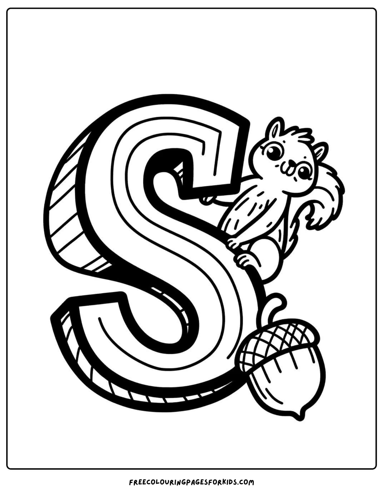 letter S for squirrel coloring page