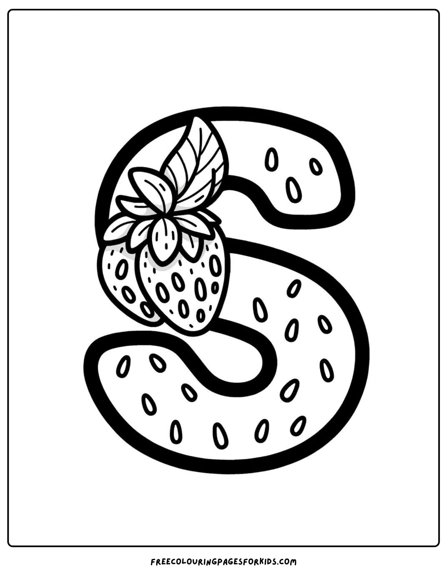 letter S for strawberry coloring page