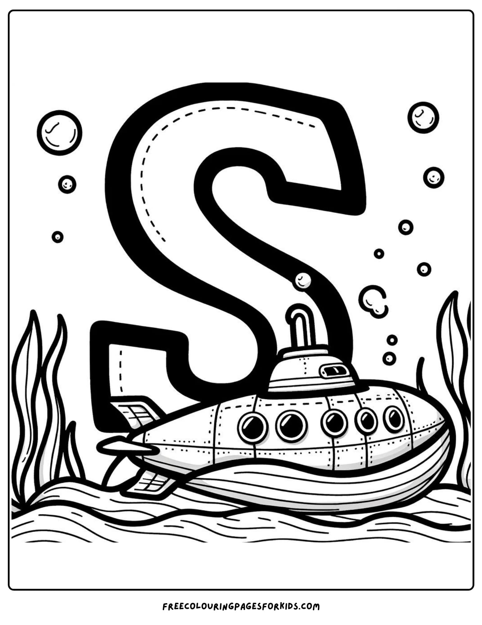 letter S for submarine coloring page