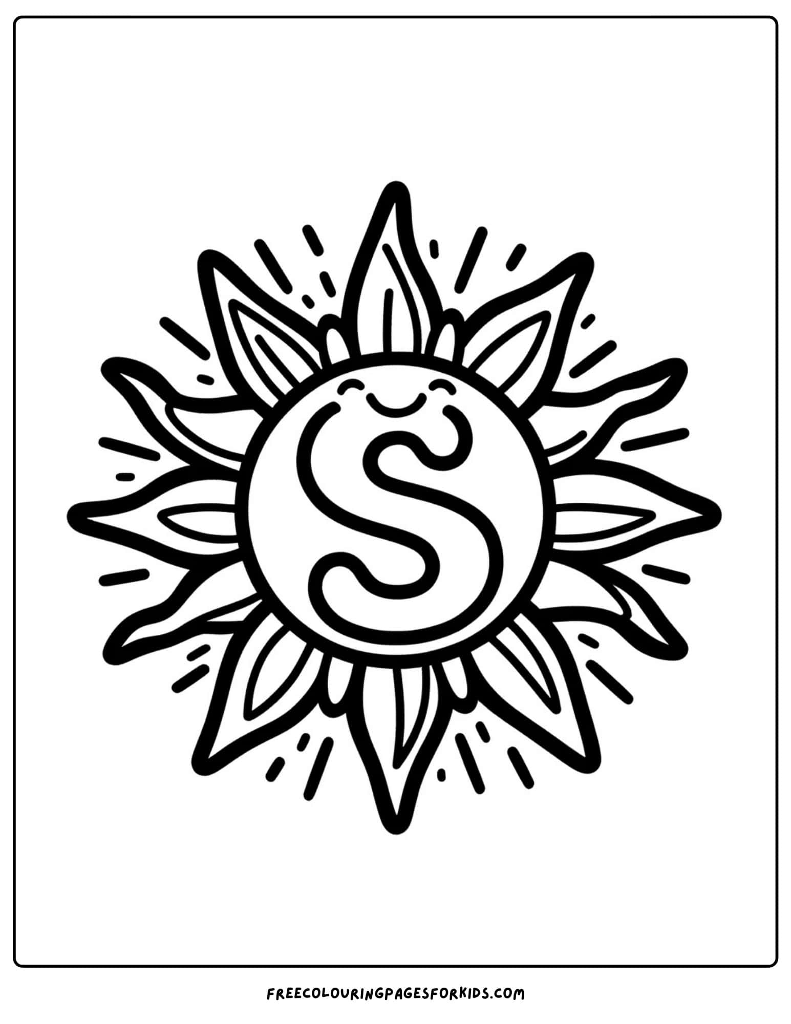 letter S for sun coloring page