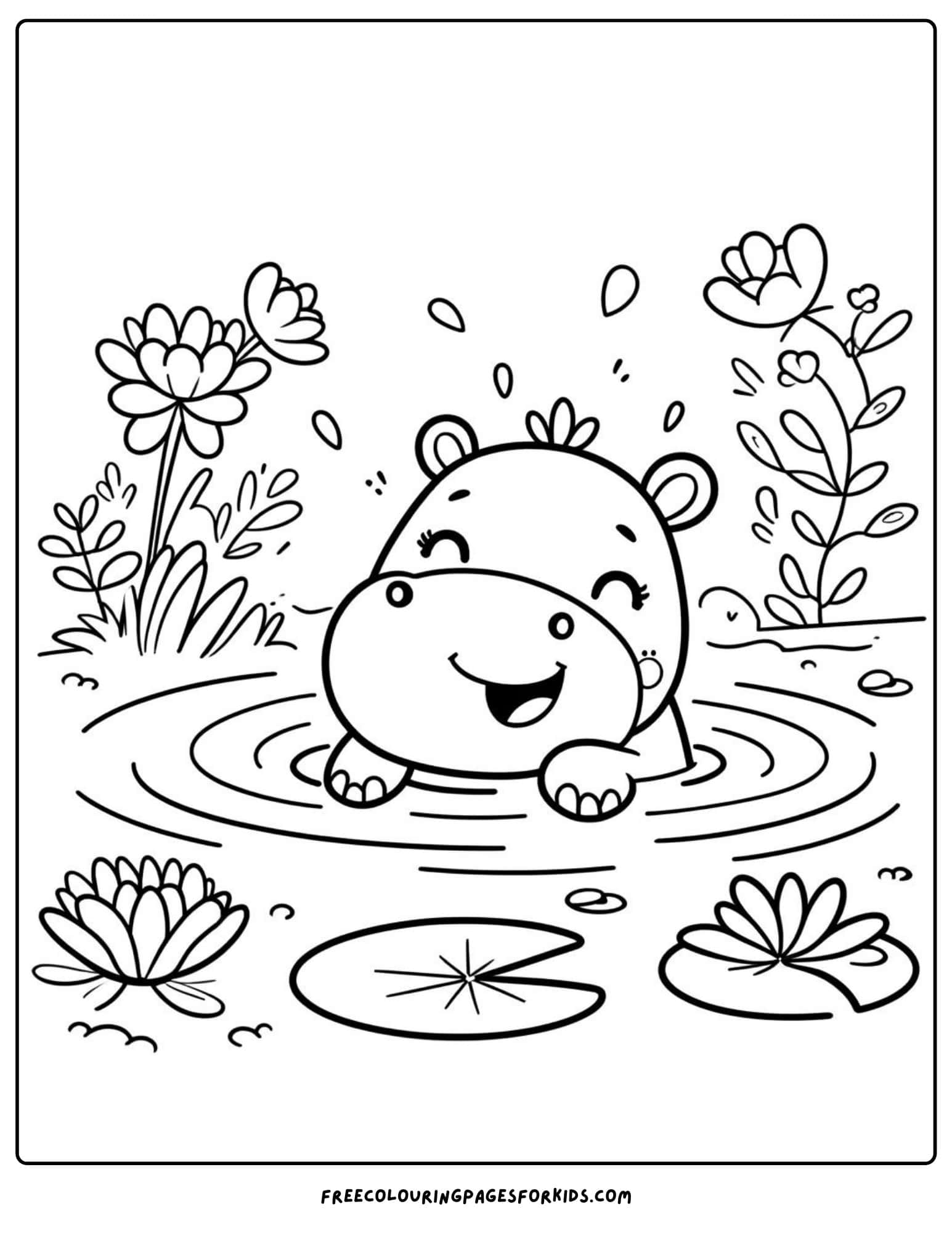 safari animal hippo coloring page