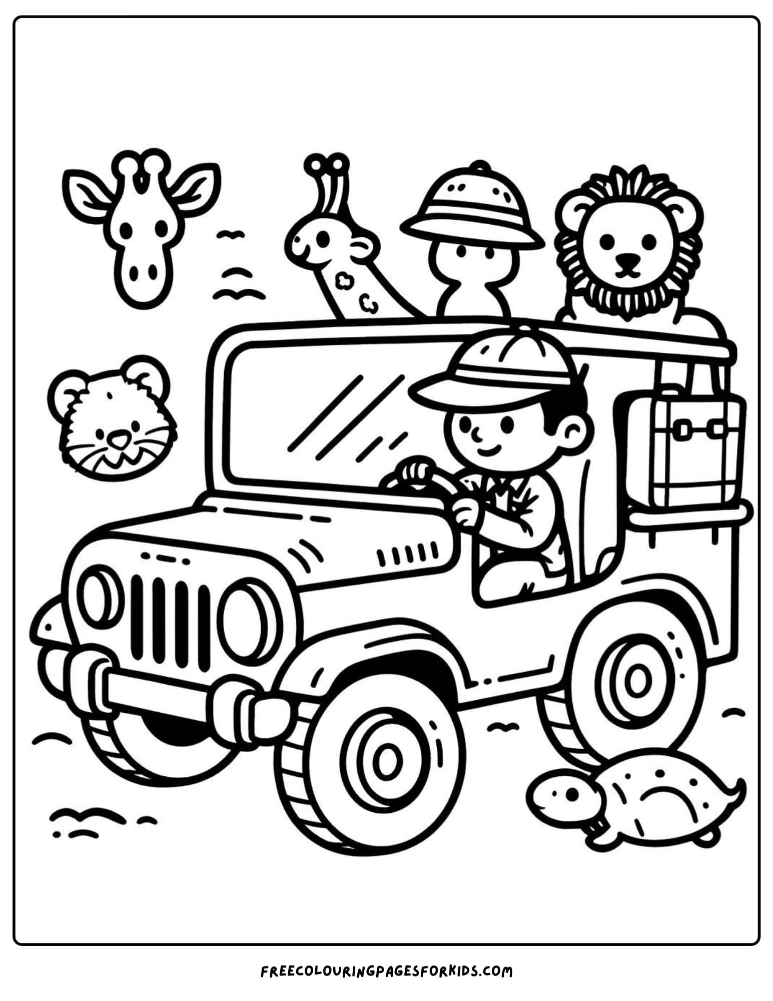 safari animal jeep coloring page