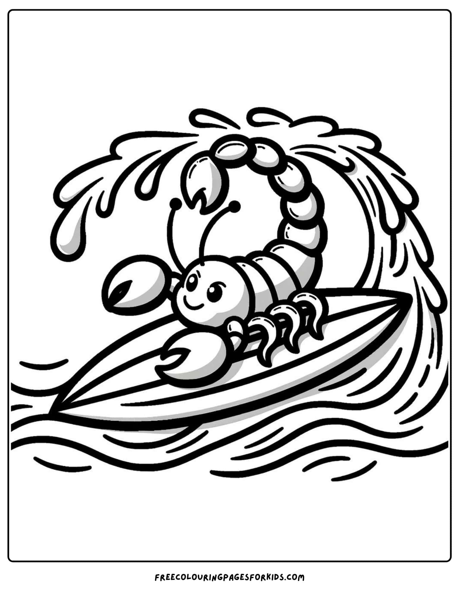 scorpion on a surfboard coloring page