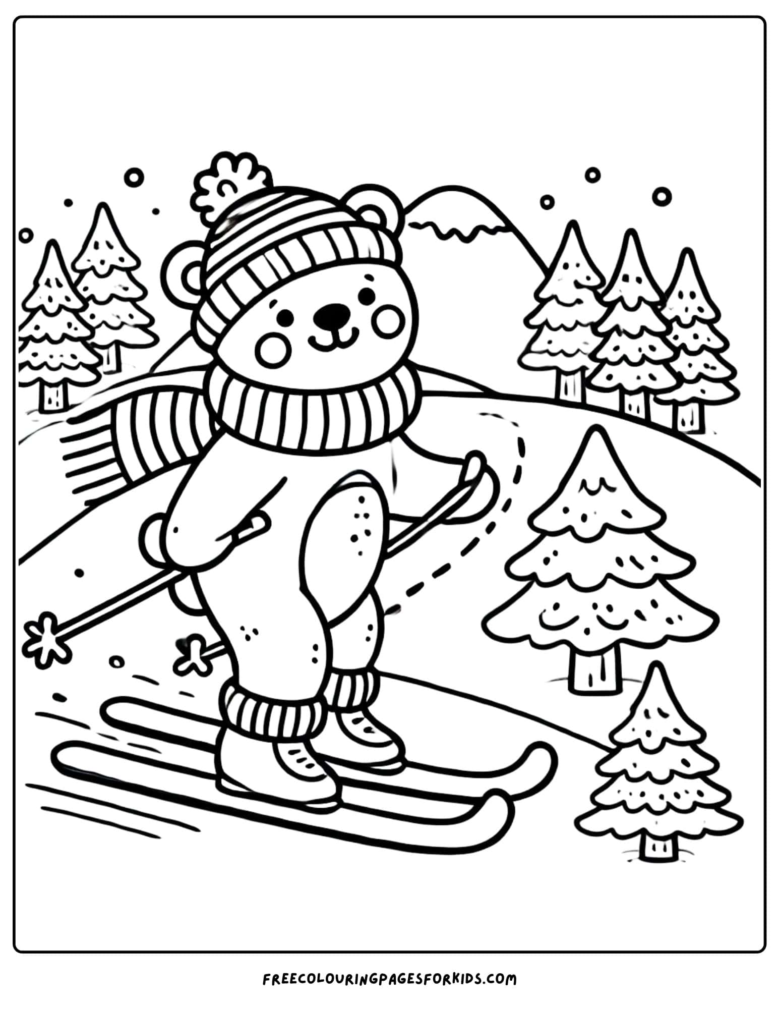 skiing bear coloring page