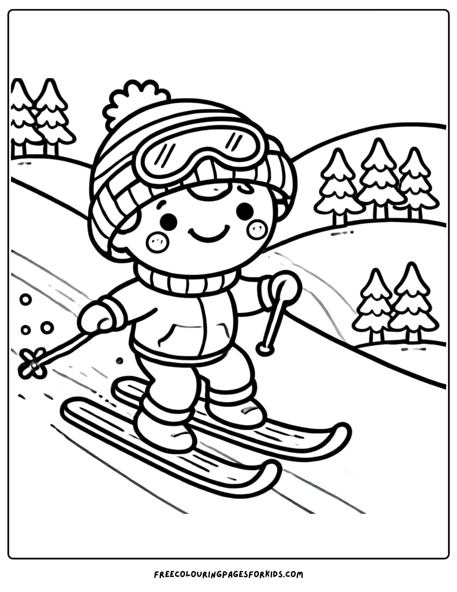 skiing child coloring page