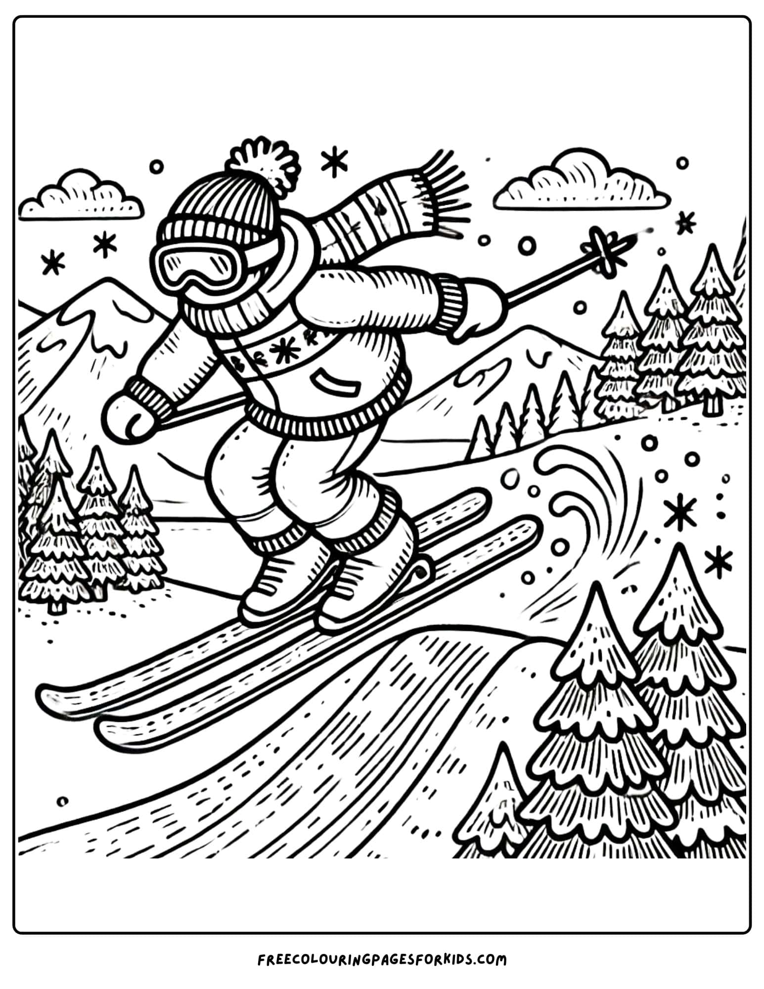 skiing jump coloring page