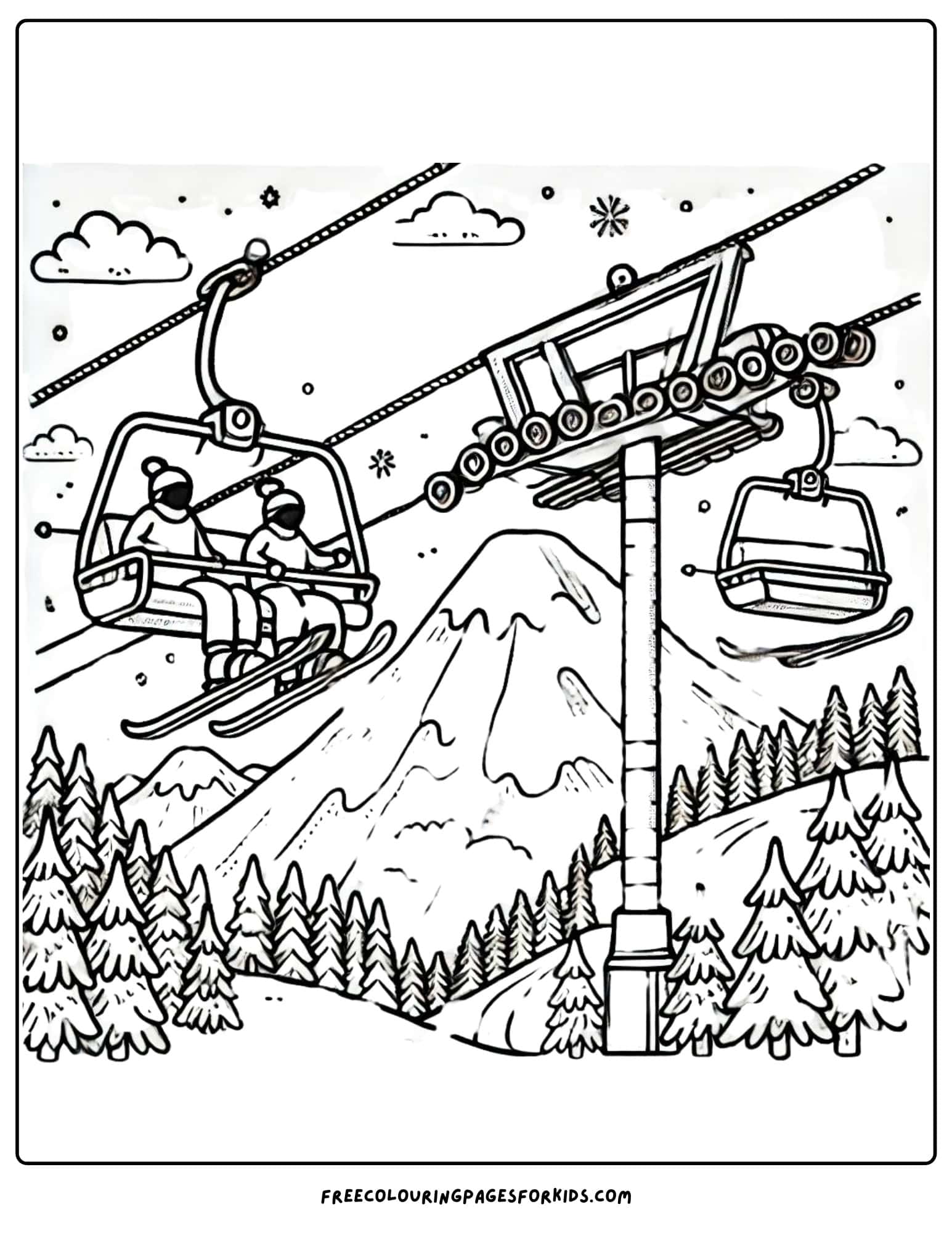 skiing left coloring page