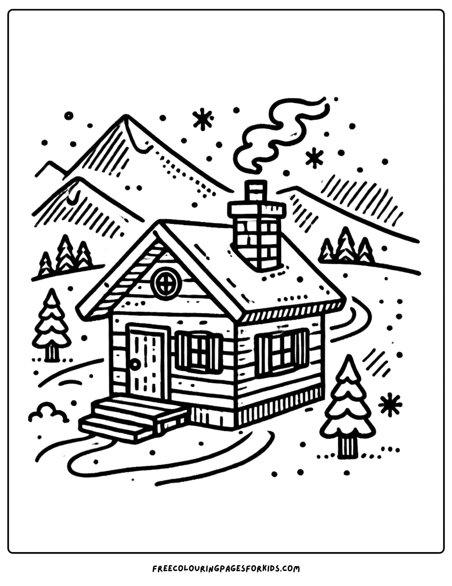 skiing lodge coloring page