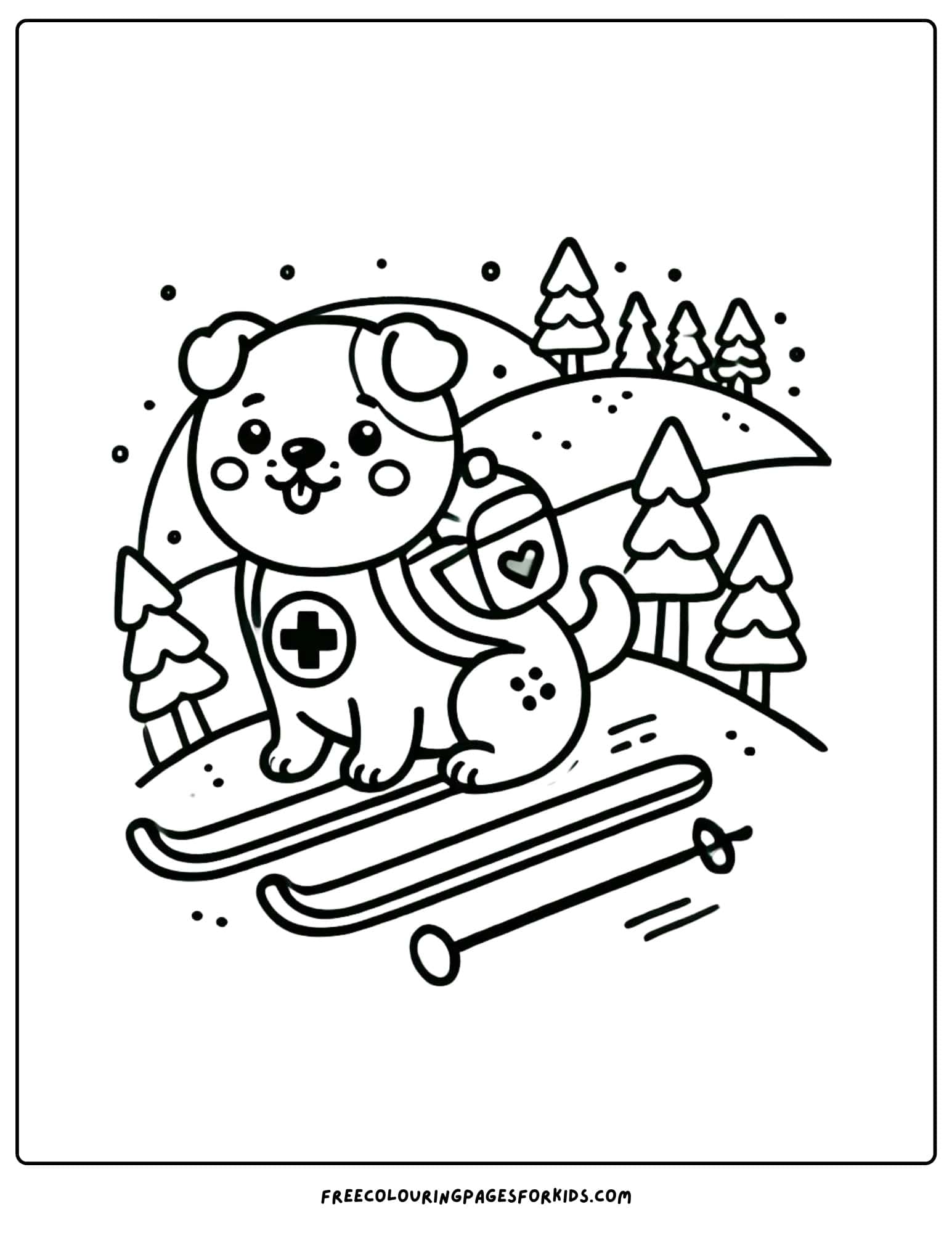 skiing patrol dog coloring page