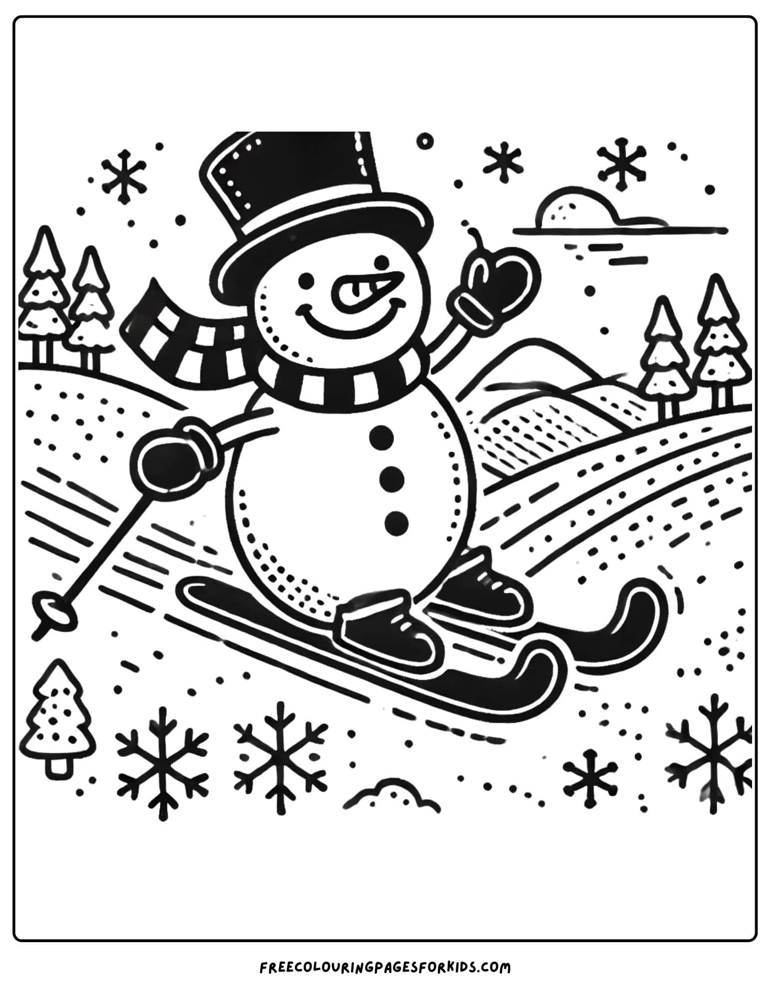 skiing snowman coloring page