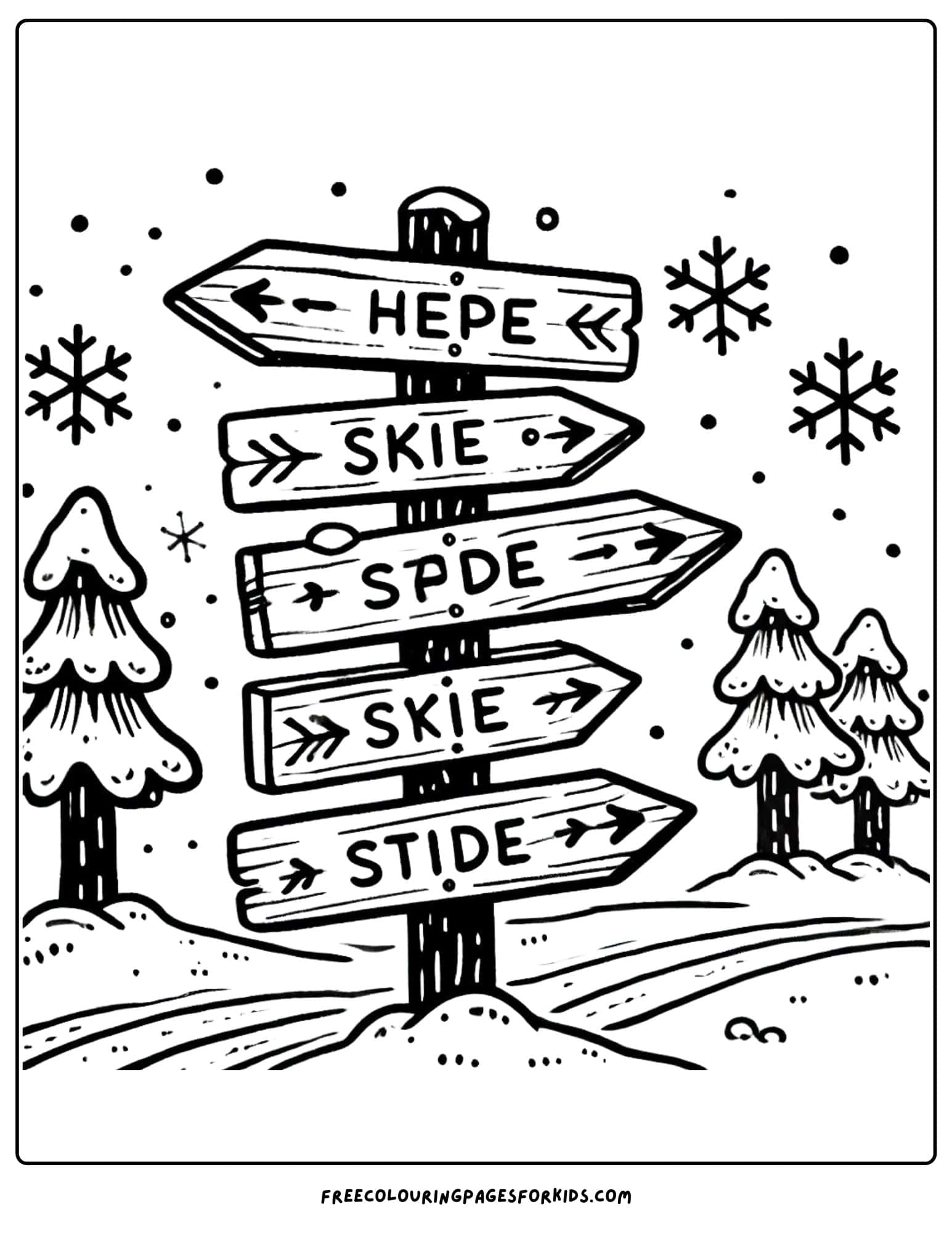 skiing trail signs coloring page