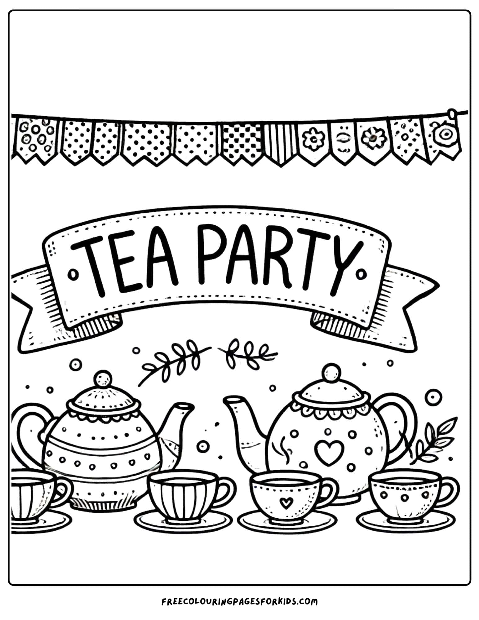 tea party banner coloring page