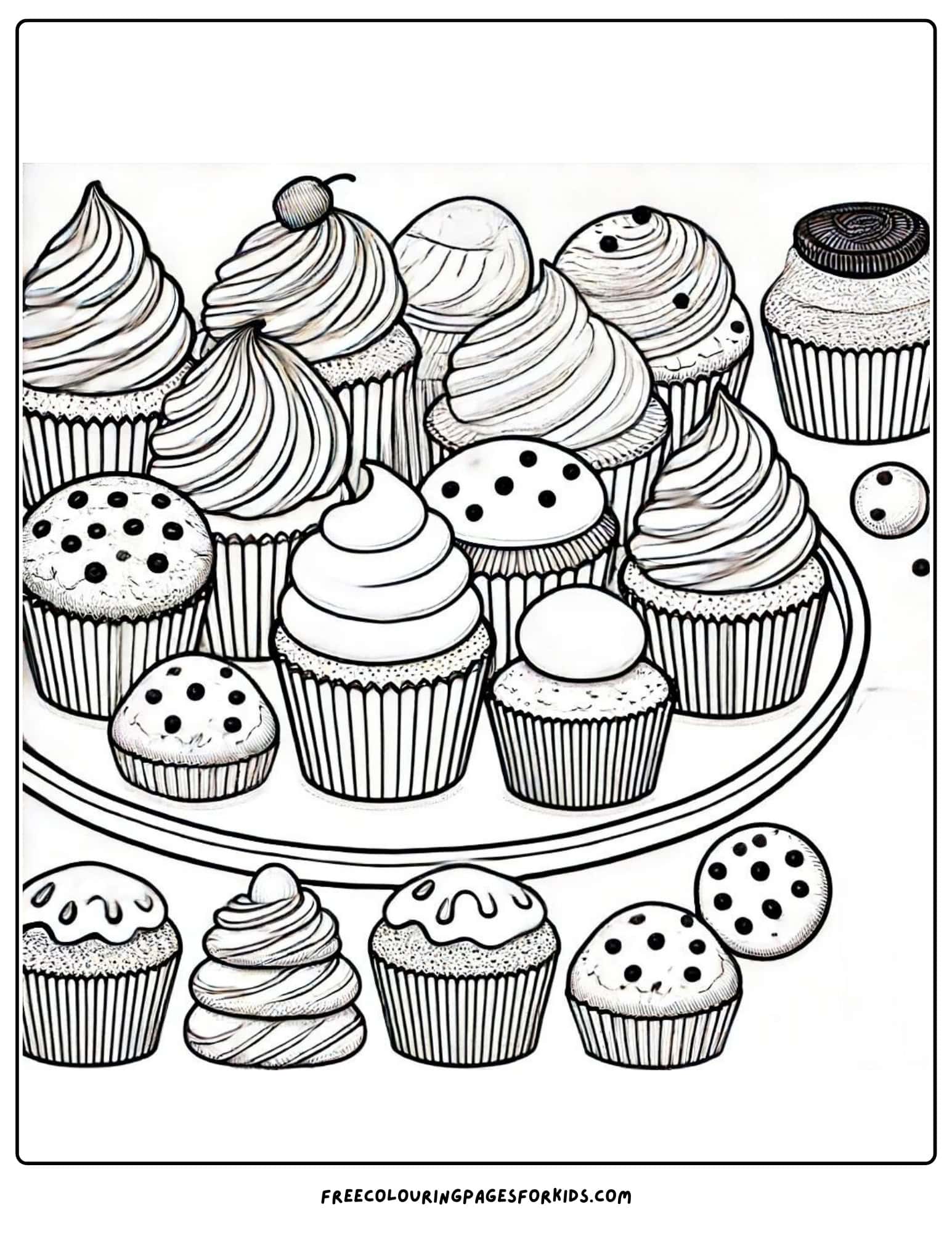 tea party cupcakes and cookies coloring page