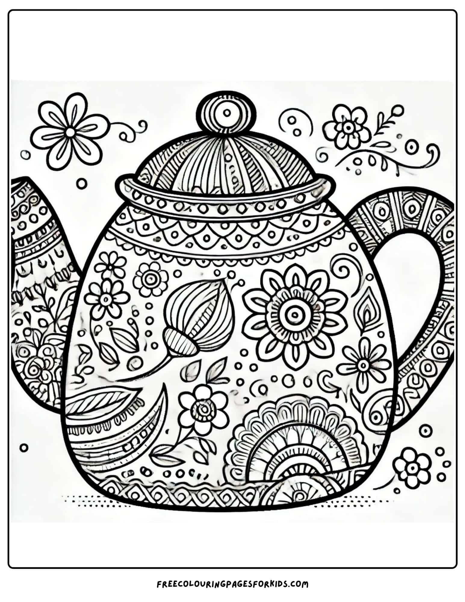 tea party decorated tea pot coloring page