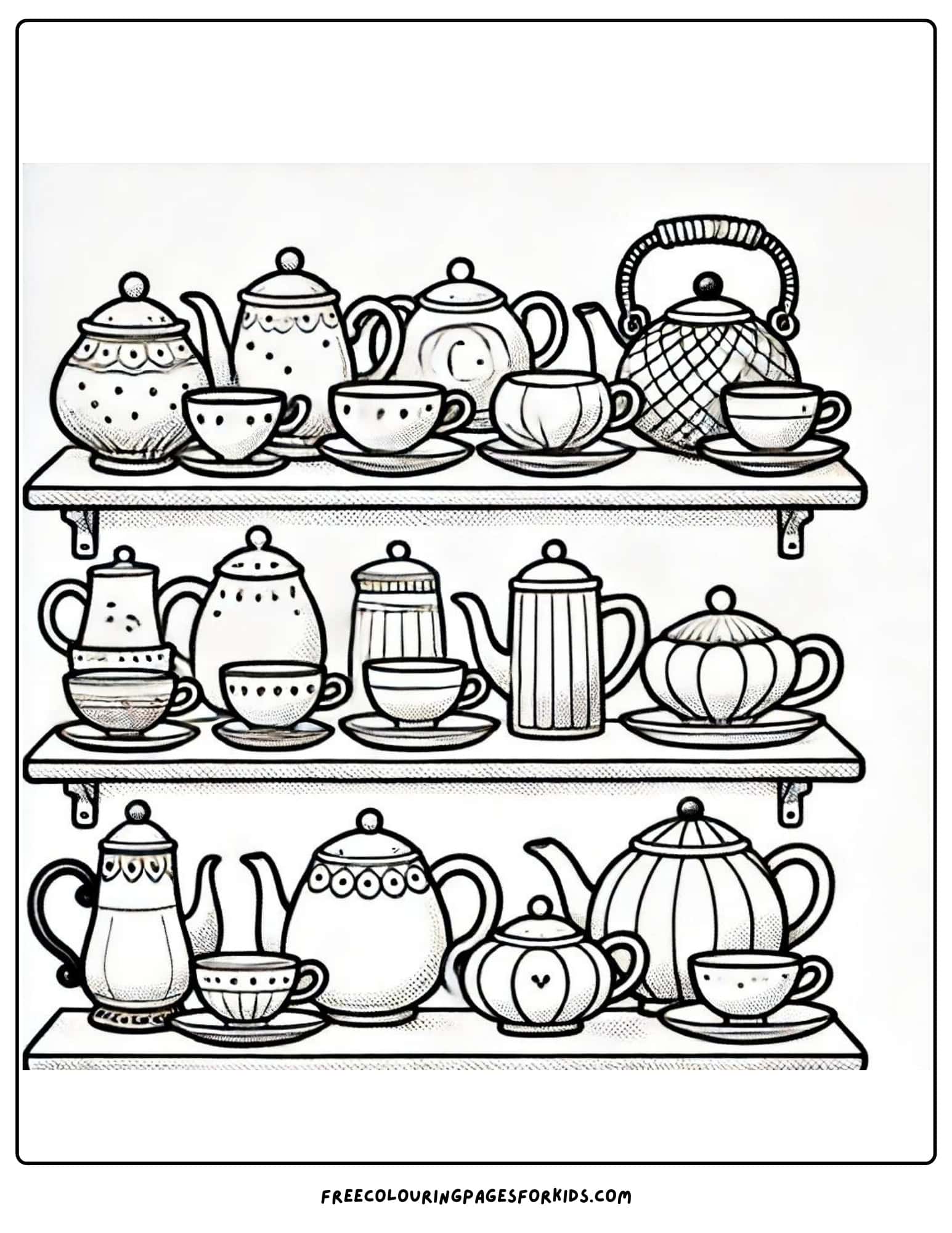 tea party tea set coloring page