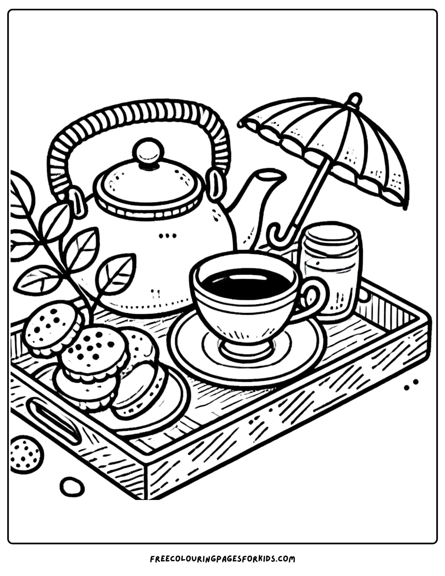 tea party tea tray coloring page