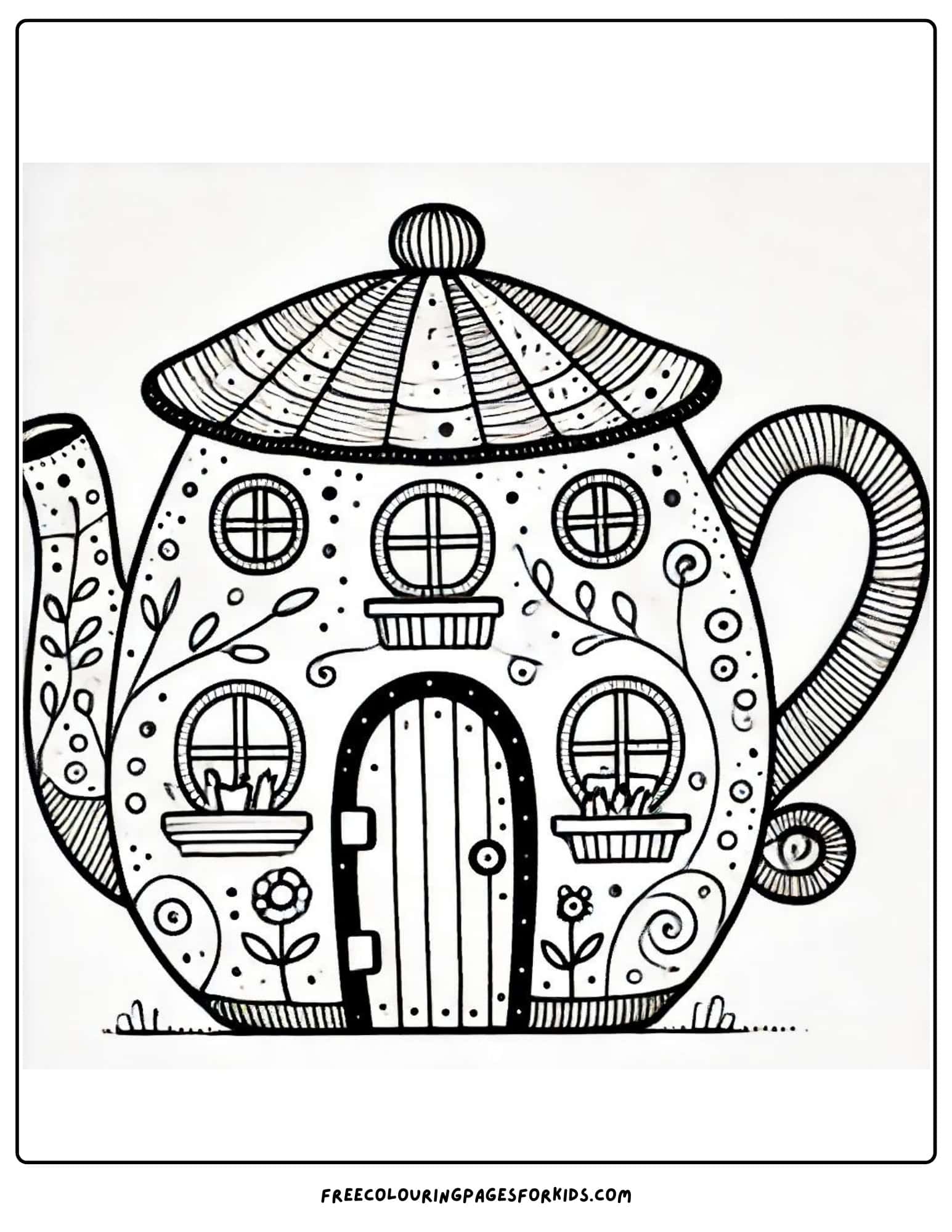 tea party teapot house coloring page