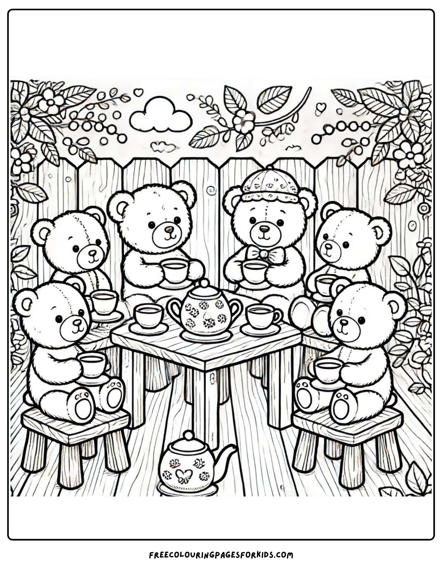 tea party teddy bear party coloring page