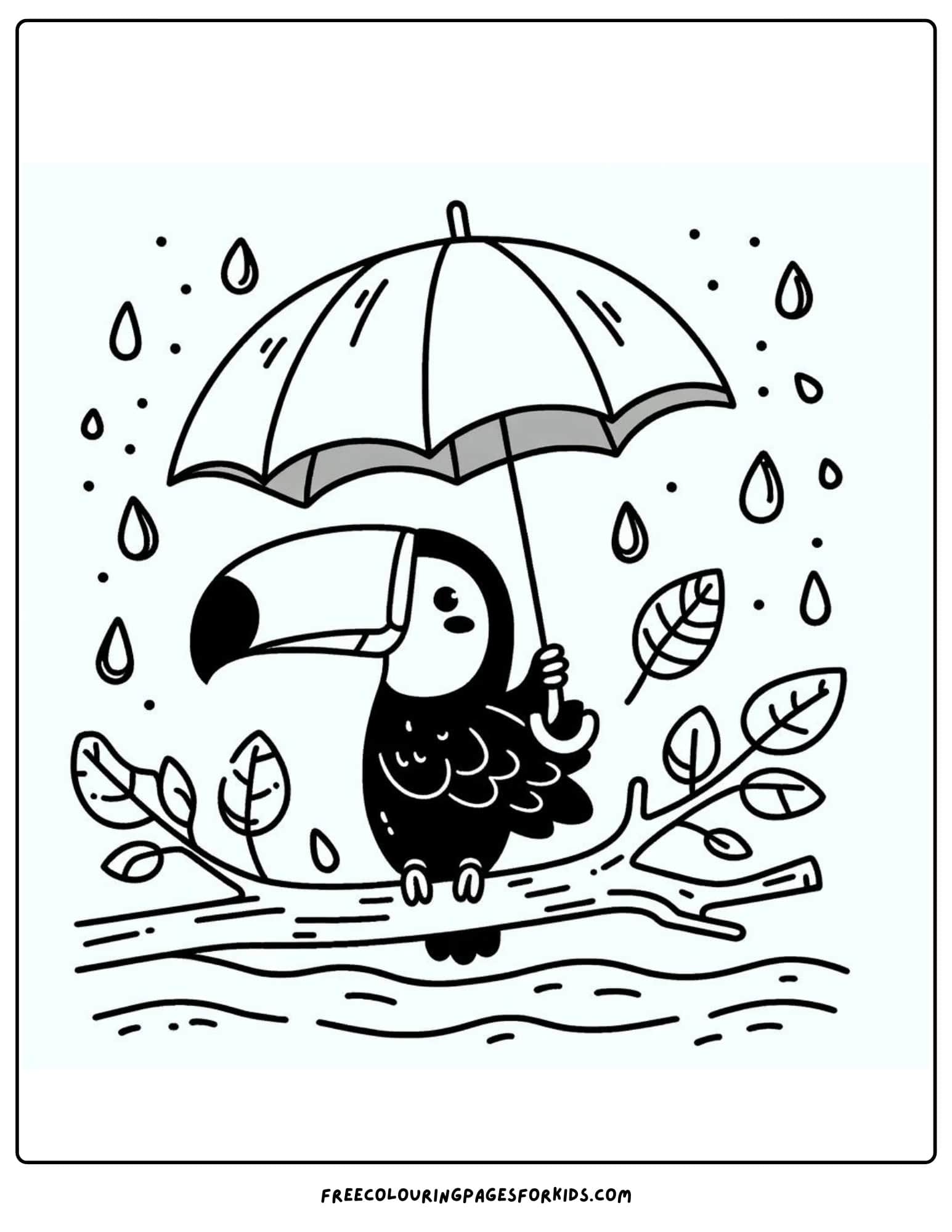 toucan in the rain coloring page