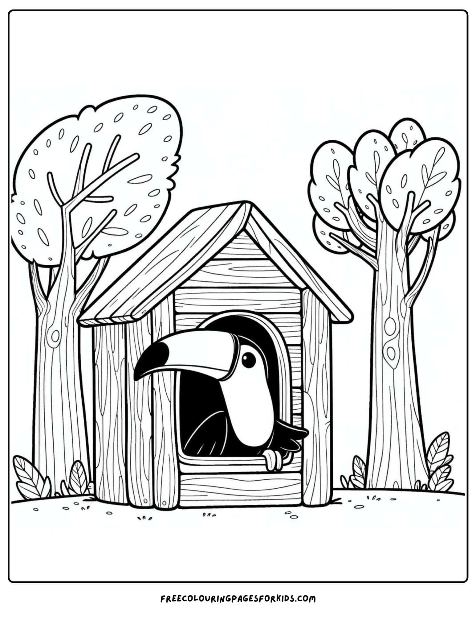 toucan in a tree house coloring page