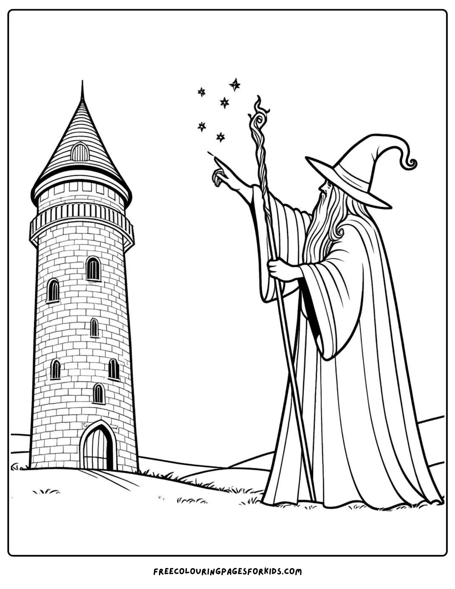 magic wizards tower coloing page