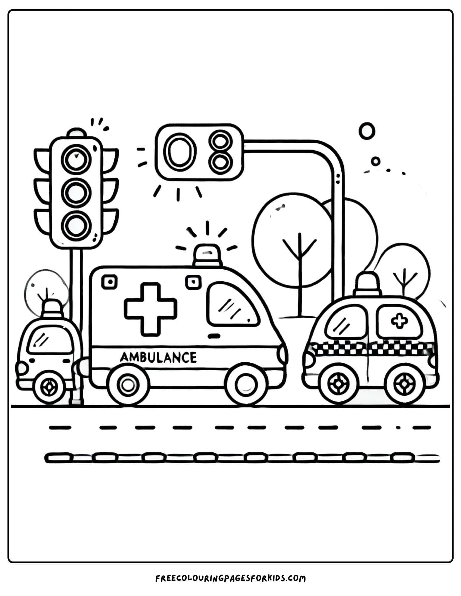 ambulance stopped at traffic lights coloring page