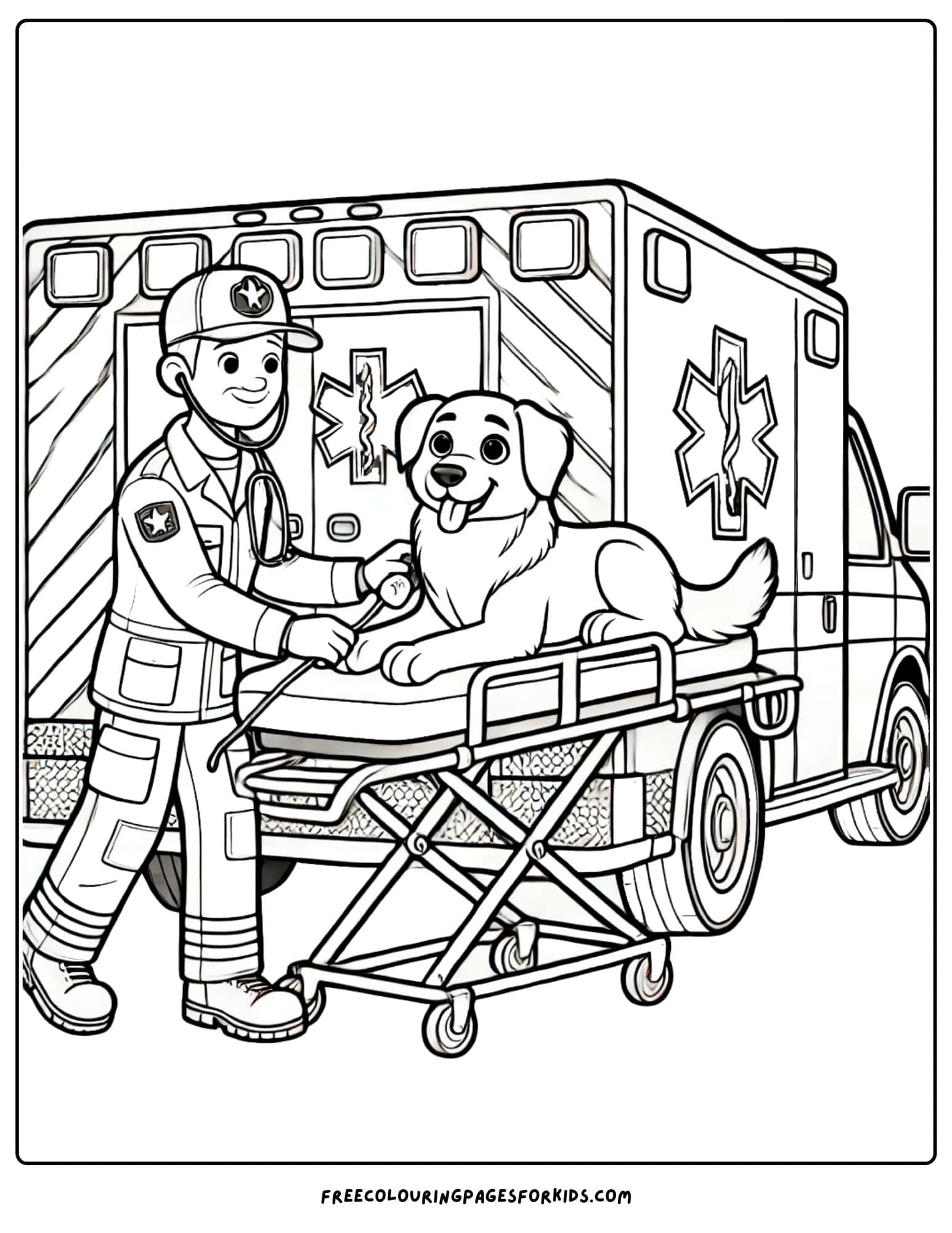 ambulance helping a dog coloring page