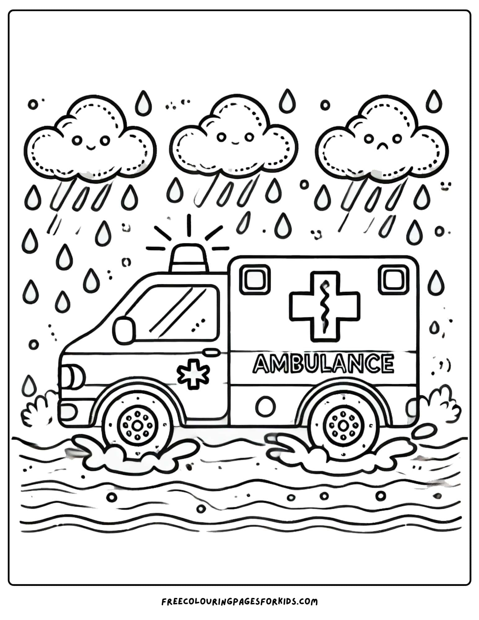 ambulance in the rain coloring page