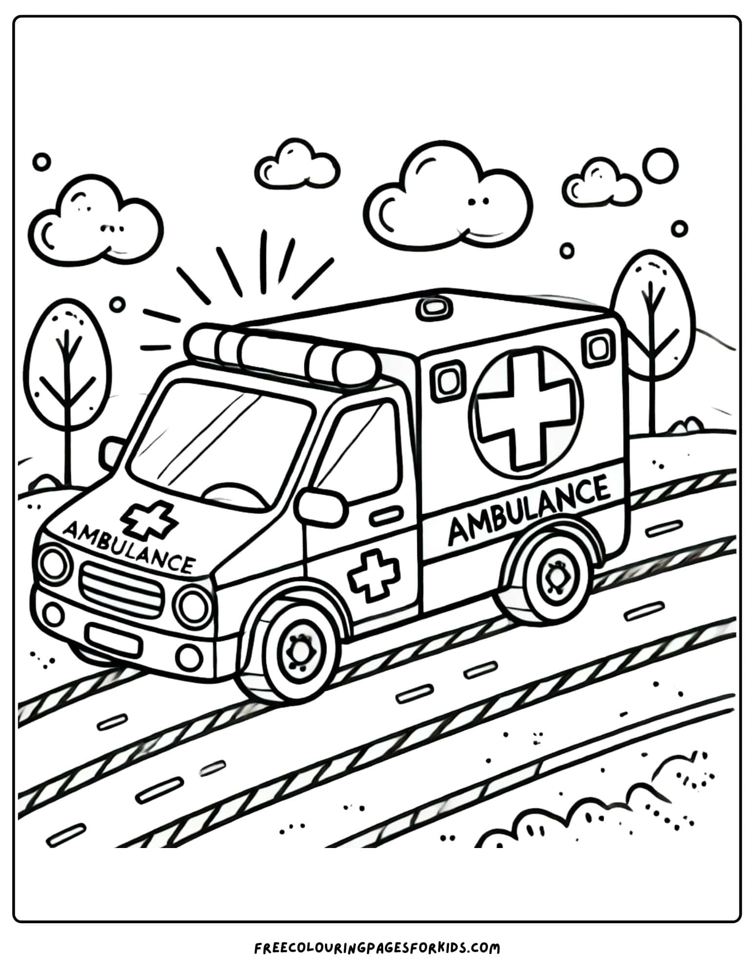 ambulance on the road coloring page