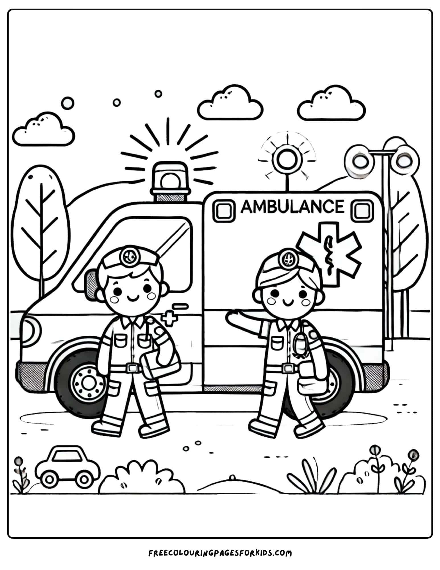 ambulance with paramedics coloring page