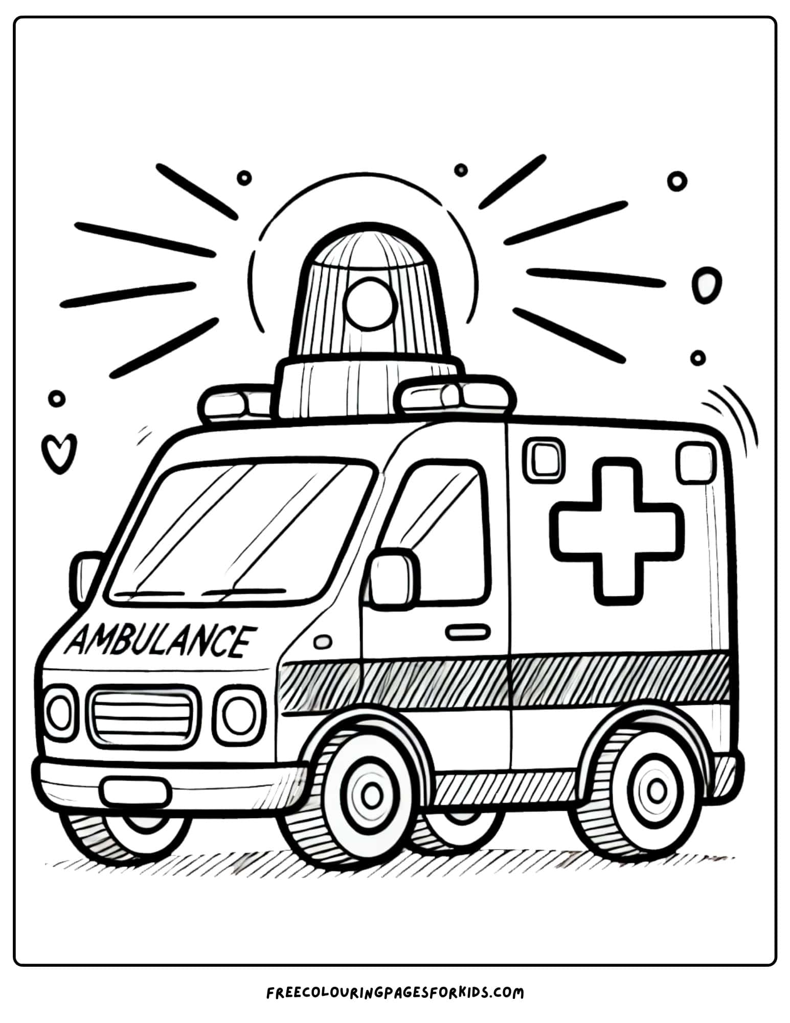 ambulance with siren on coloring page