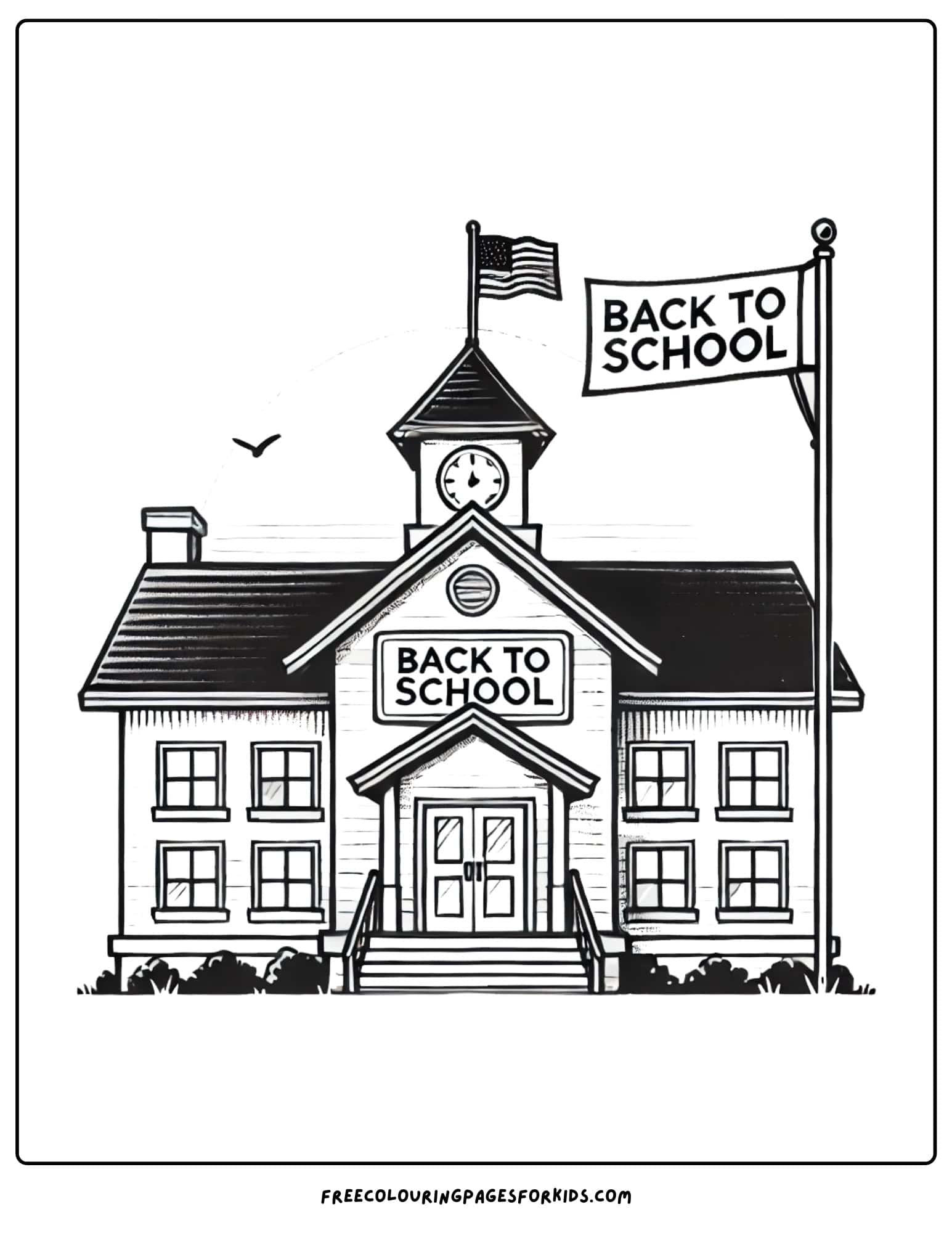 back to school building coloring page