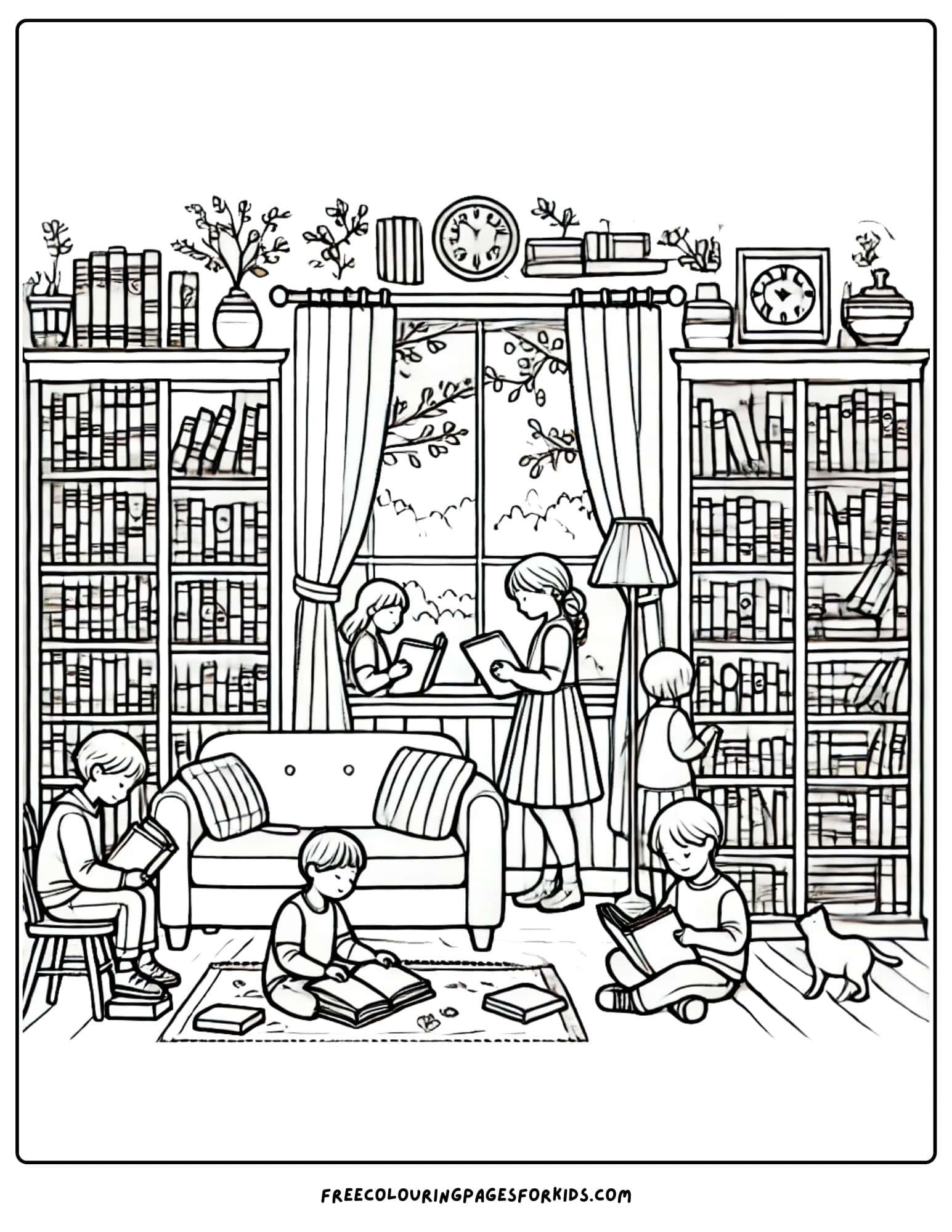 back to school library coloring page