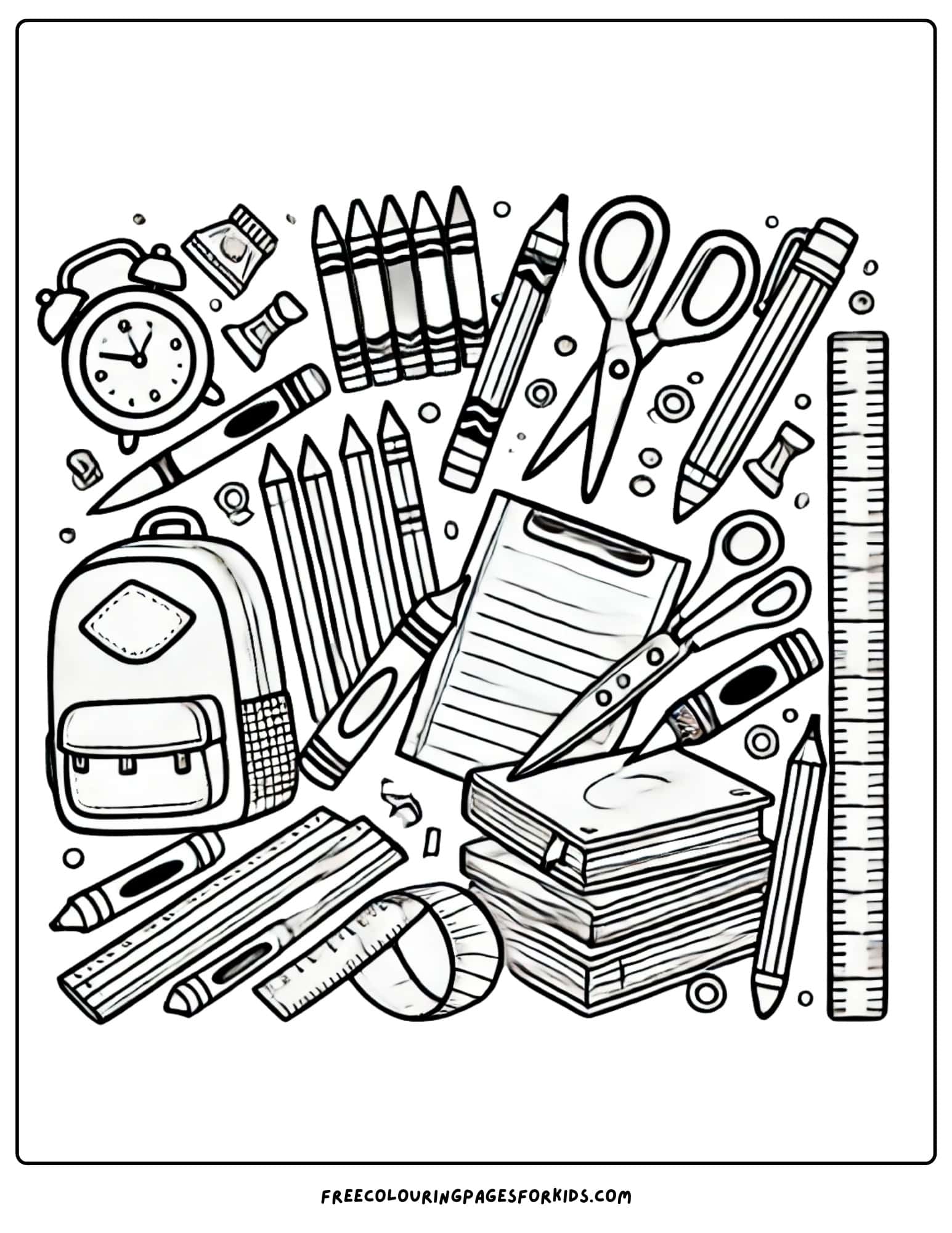 back to school supplies coloring page