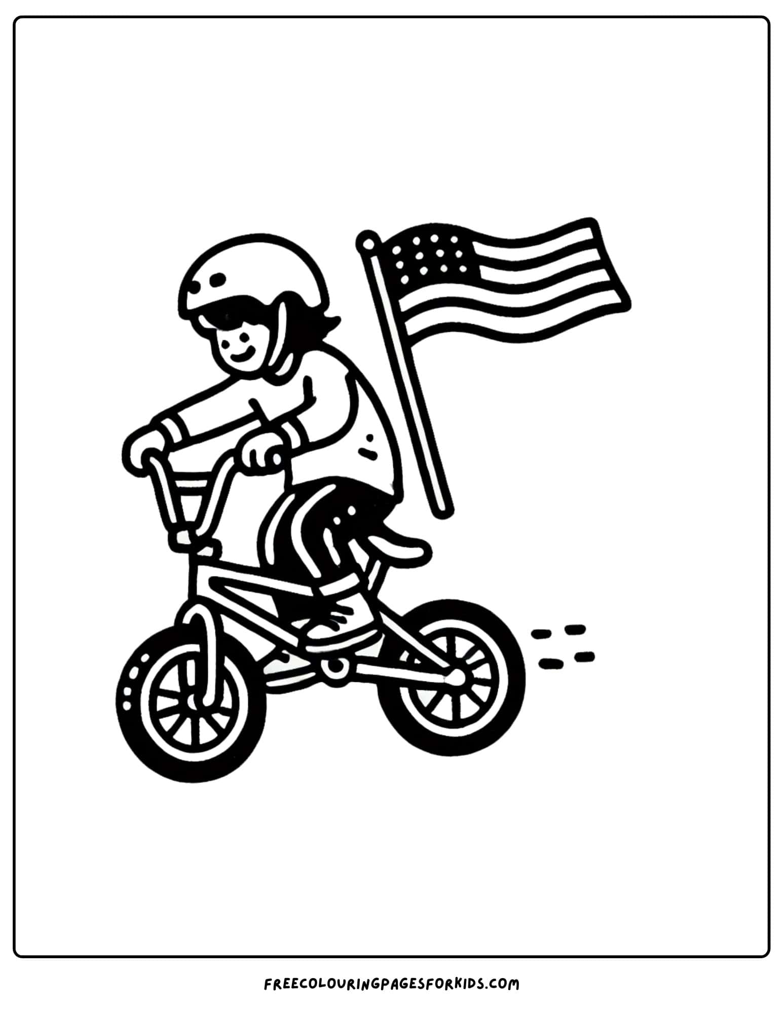 bmx bike riding with american flag coloring page