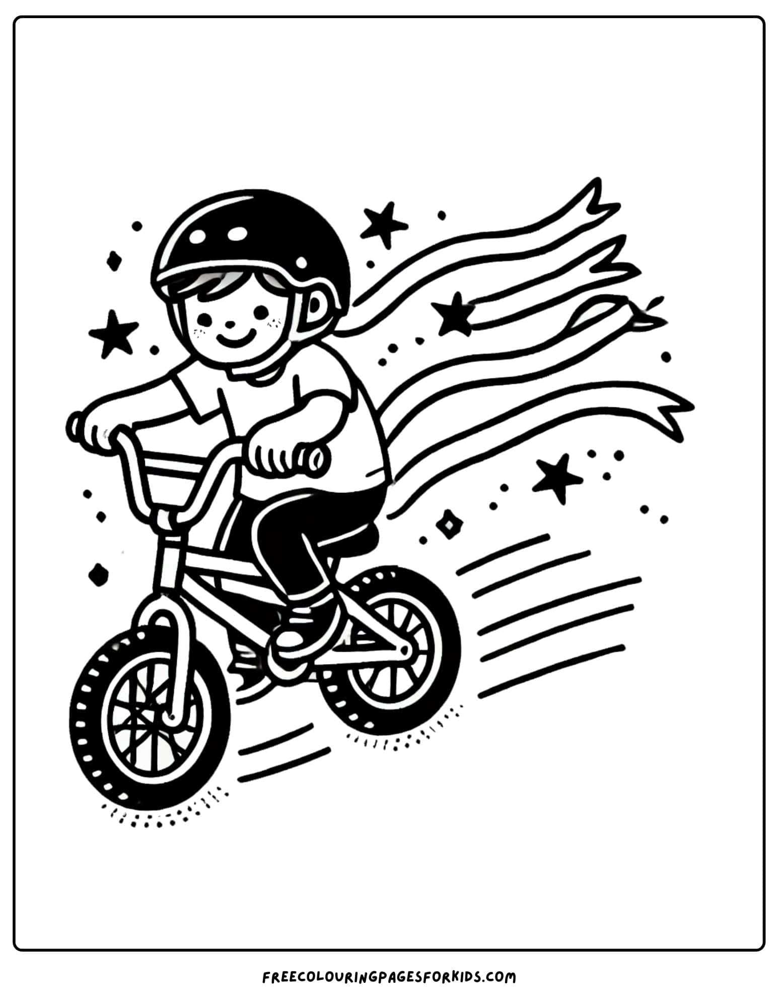 bmx bike riding with streamers on handlebars coloring page