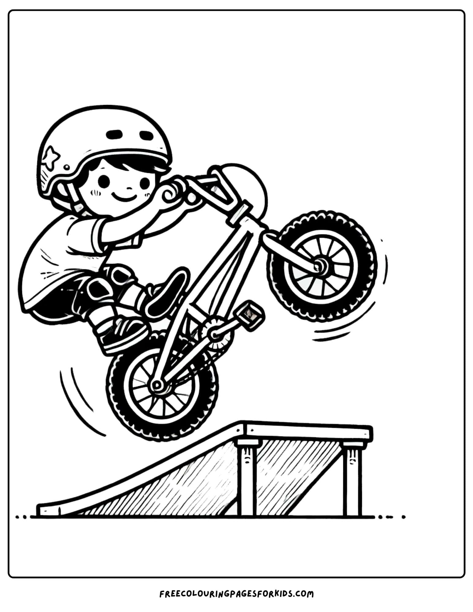 bmx bike bunny hop over a jump coloring page