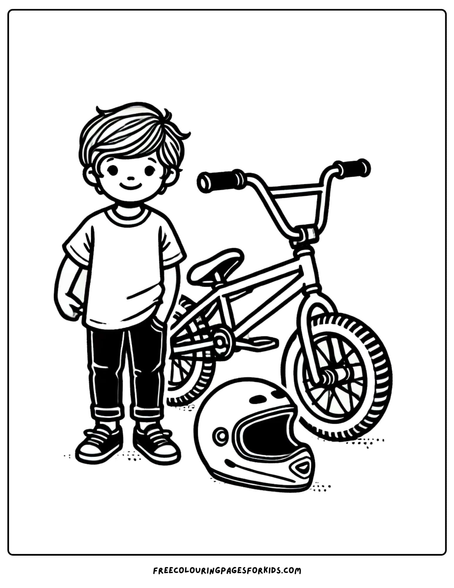 bmx bike with child and helmet coloring page