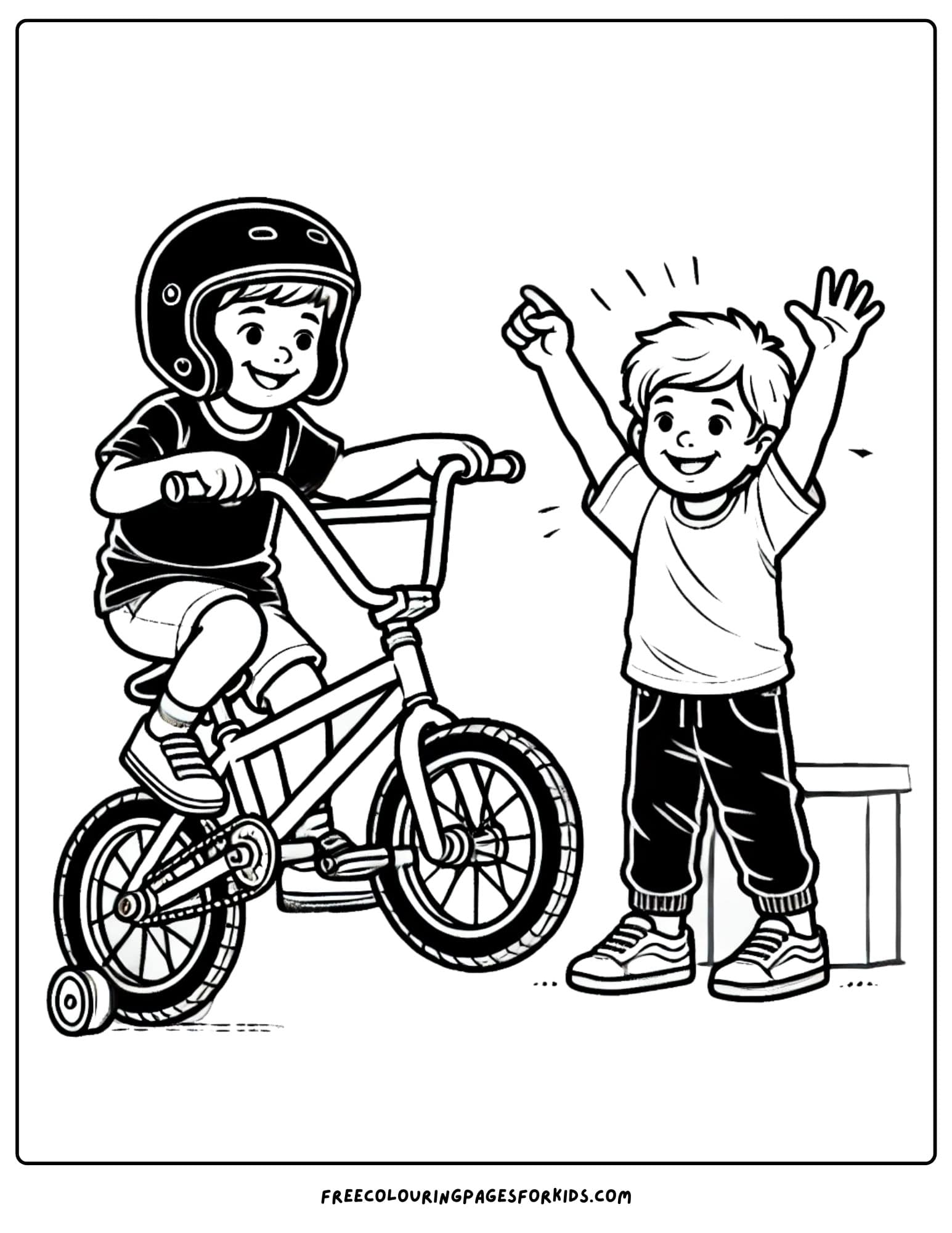 bmx bike riding with a friend coloring page