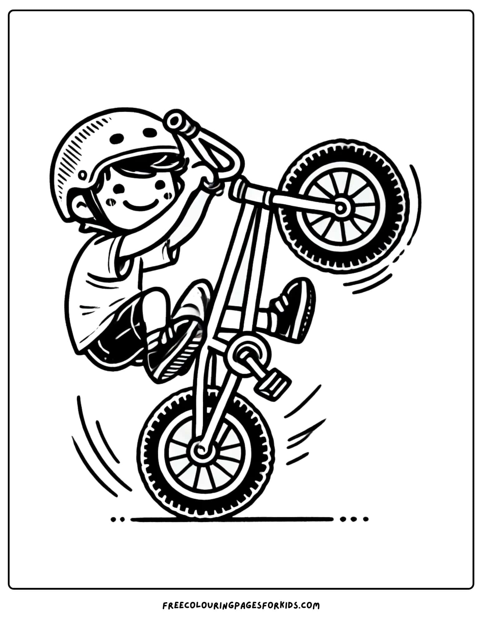 bmx bike performing a wheelie coloring page