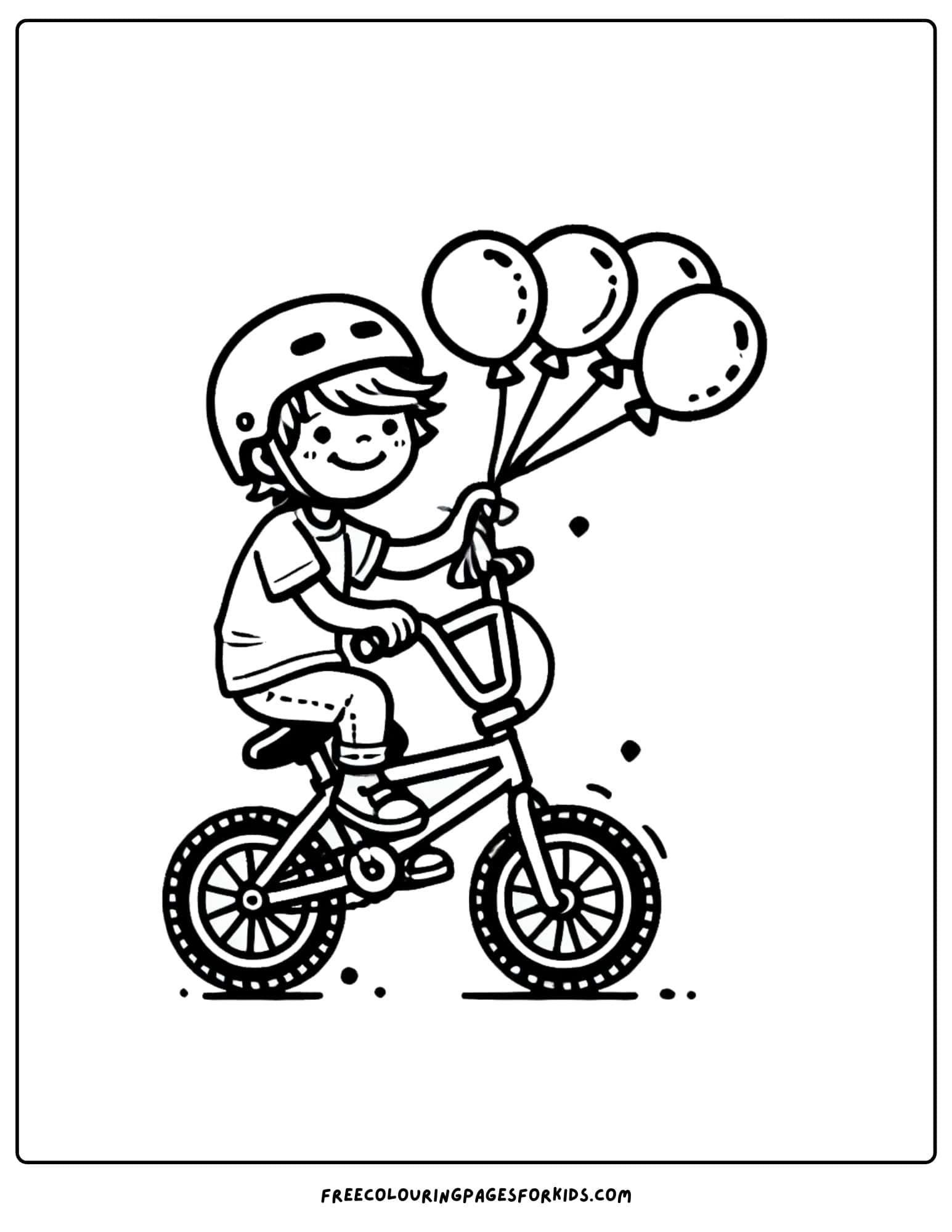 bmx bike riding with balloons coloring page