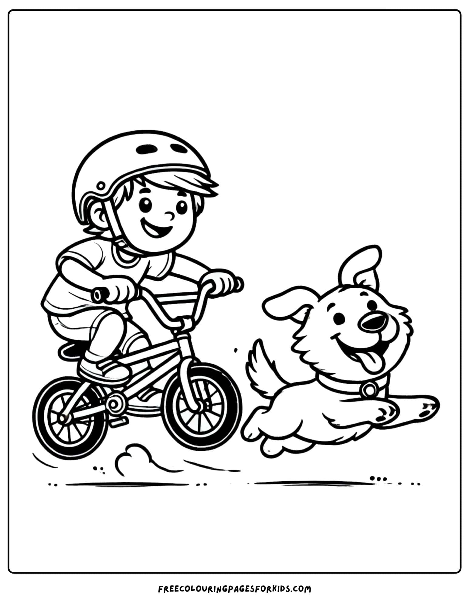 bmx bike riding with his dog coloring page