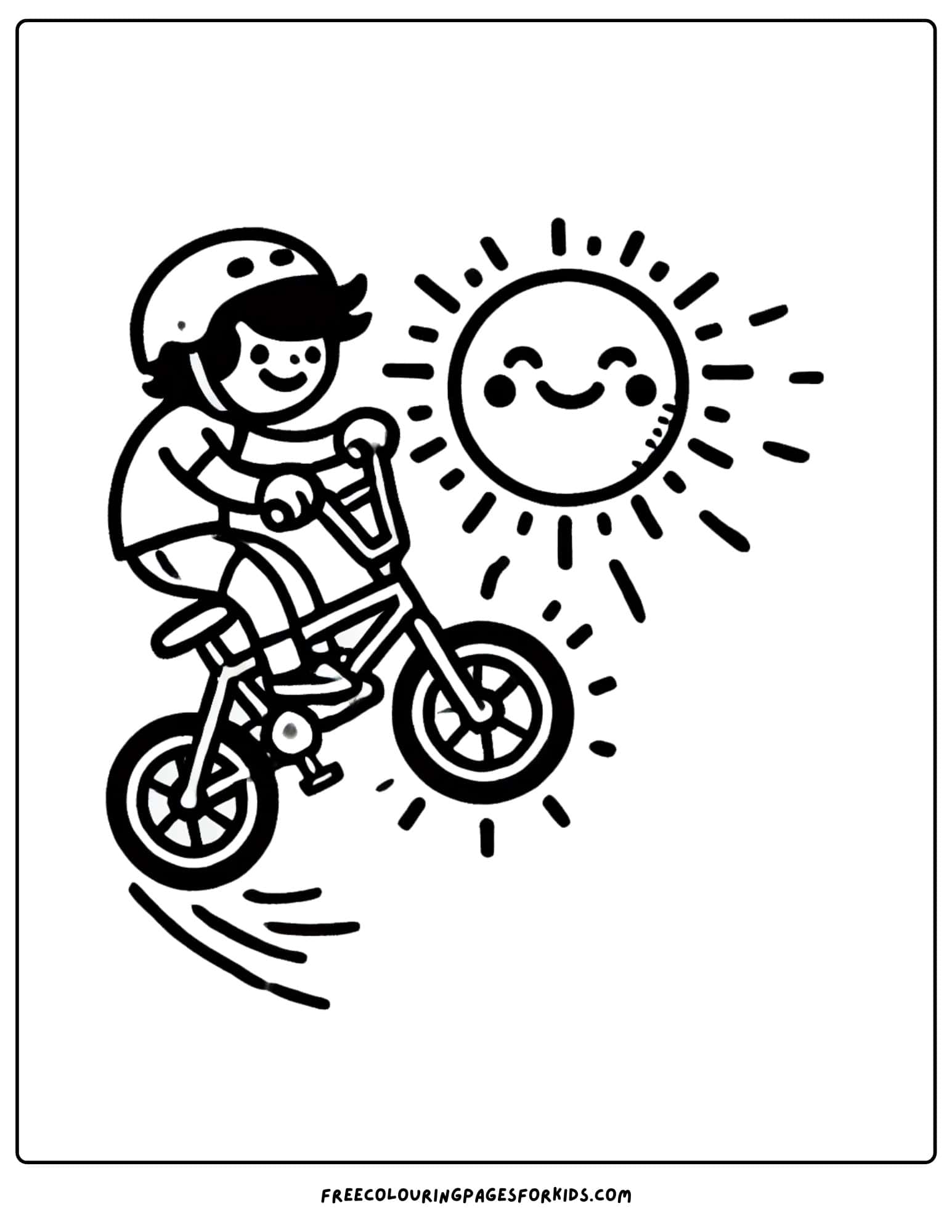 bmx bike riding with sun coloring page