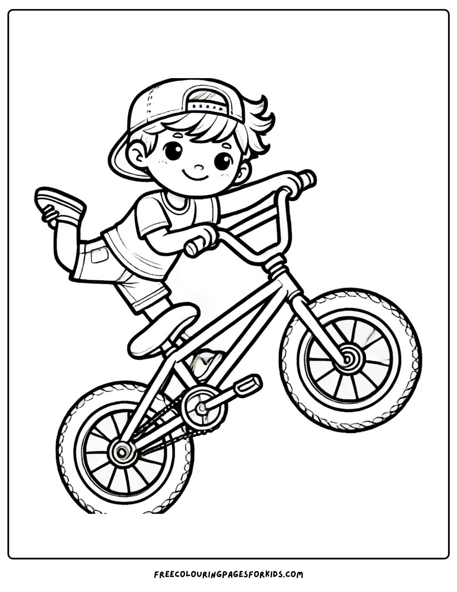 bmx bike doing a wheelie coloring page