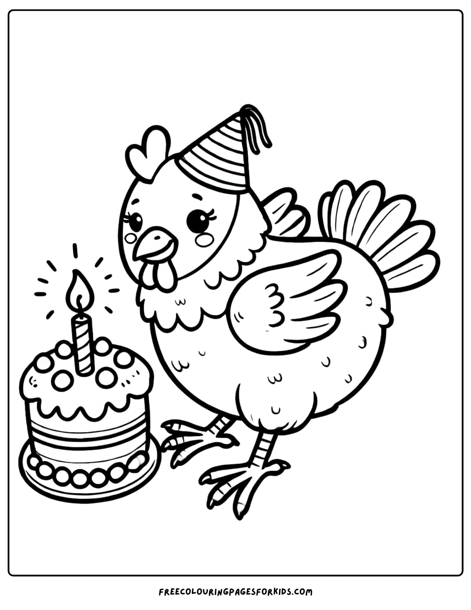 chicken birthday cake coloring page