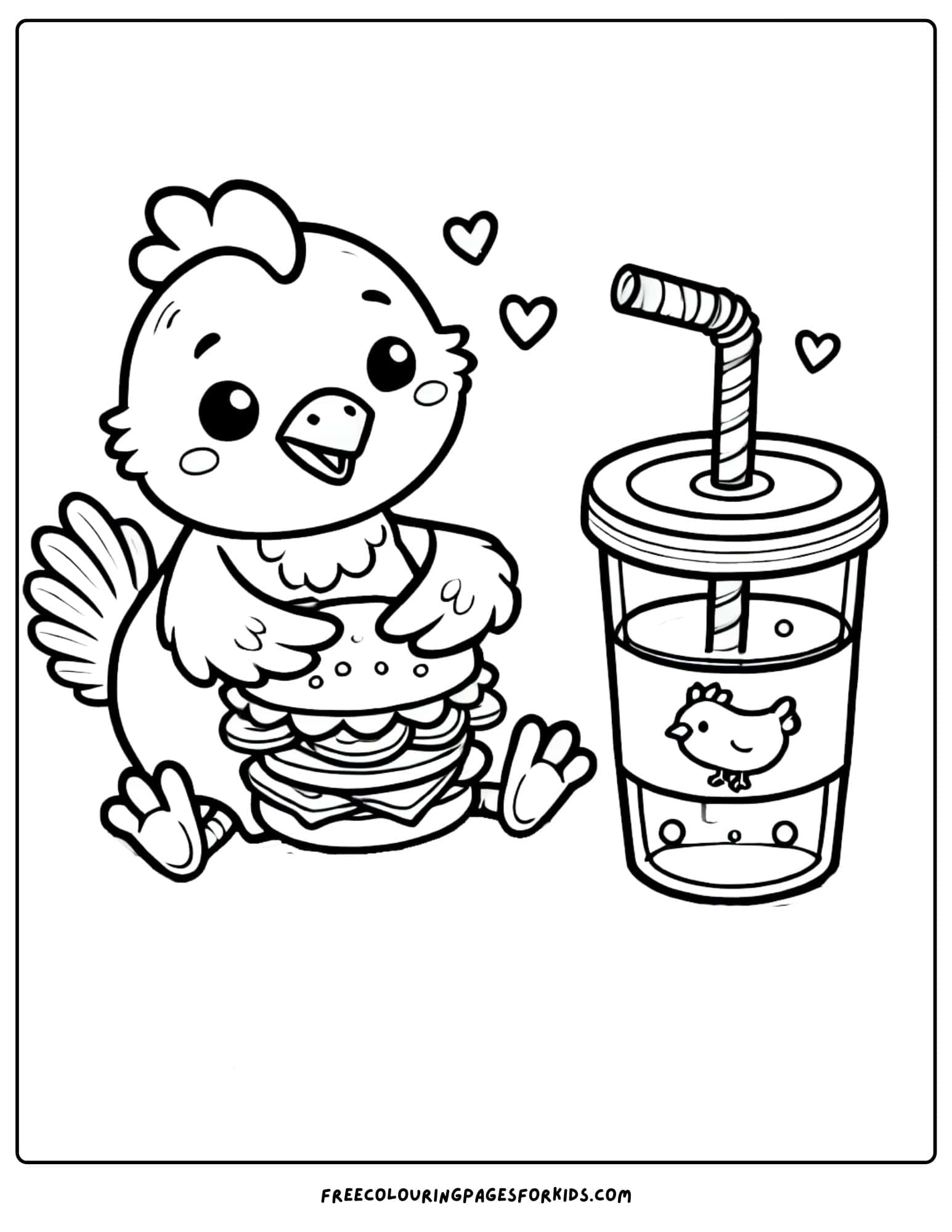 chicken picnic coloring page