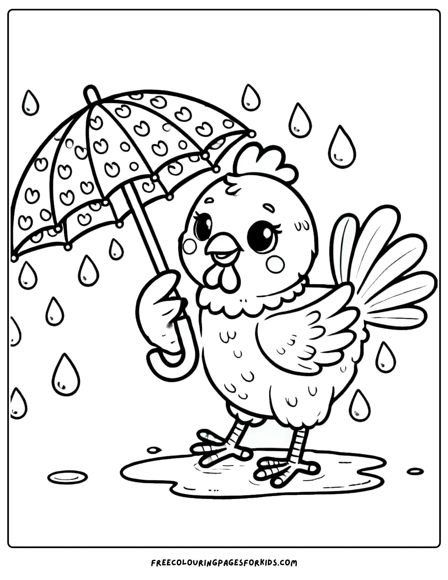 chicken holding an umbrella coloring page